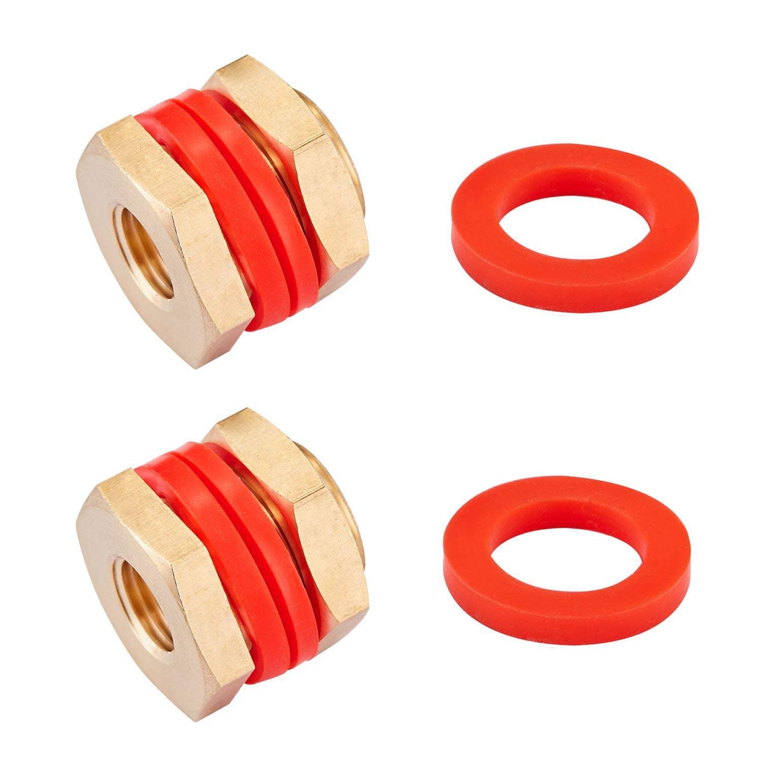 Litorange 2 PCS Brass Bulkhead Coupling Both End 1/4" NPT Female,Outer Diameter 3/4-16UNF Brass Bulk Head Pipe Fitting Bulkhead Tank Fitting Coupler Coupling,15/16" Length (Pack of 2)