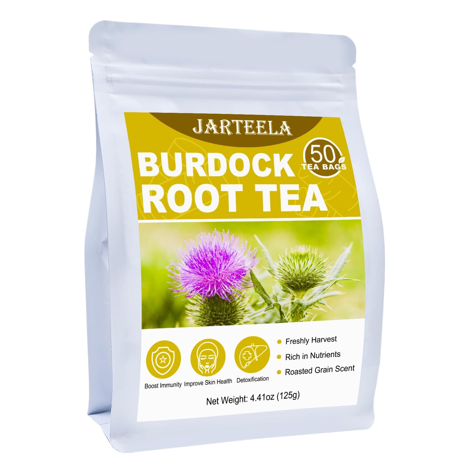Jarteela - Burdock Root Tea Bag, 2.5g x 50 Count - Natural Burdock Root Tea - Premium Herbal Tea Bags for Helping Digestion - Caffeine-free & No Additives