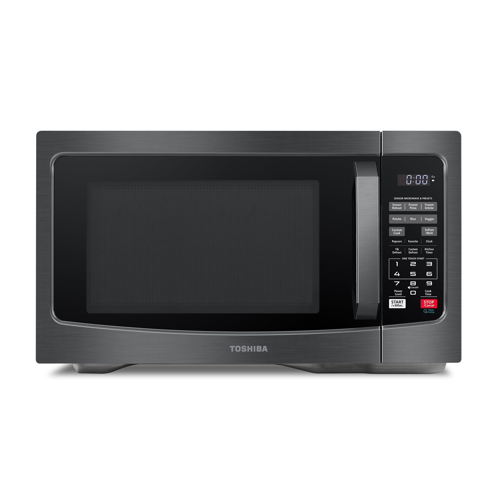 EM131A5C-BS Countertop Microwave Ovens 1.2 Cu Ft, 12.4" Removable Turntable Smart Humidity Sensor 12 Auto Menus Mute Function ECO Mode Easy Clean Interior Black Color 1000W