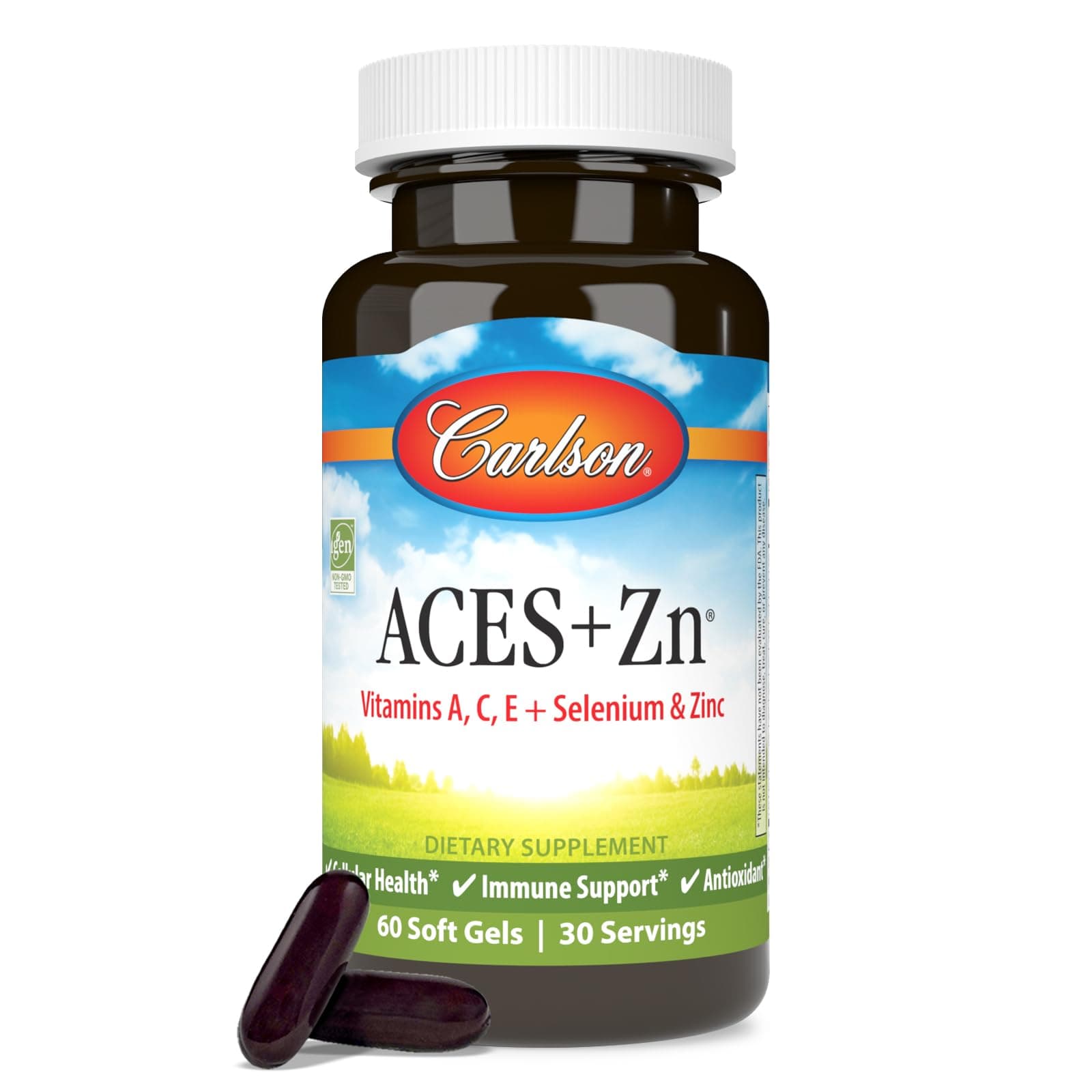 Carlson - ACES + Zn, Vitamins A, C, E + Selenium & Zinc, Cellular Health & Immune Support, Antioxidant, 60 soft gels