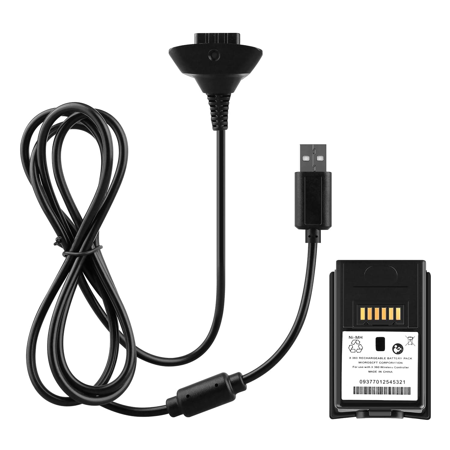 OSTENT 2 in 1 Charging Cable + Rechargeable Battery Pack for Microsoft Xbox 360 Wireless Controller - Color Black