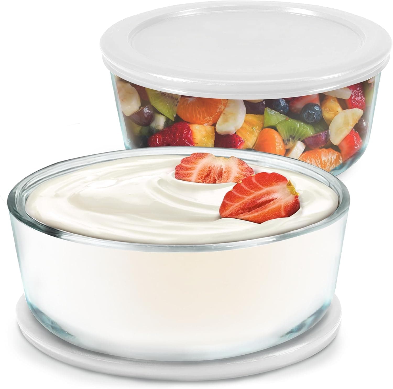 Yogurt Containers 2 Pack - Make More Yogurt with 1-Quart Glass Containers (4 Cup) - 100% BPA Free, Durable & Oven Safe Round Bowl Set with Lids - Perfect for Food Storage & Meal Prep
