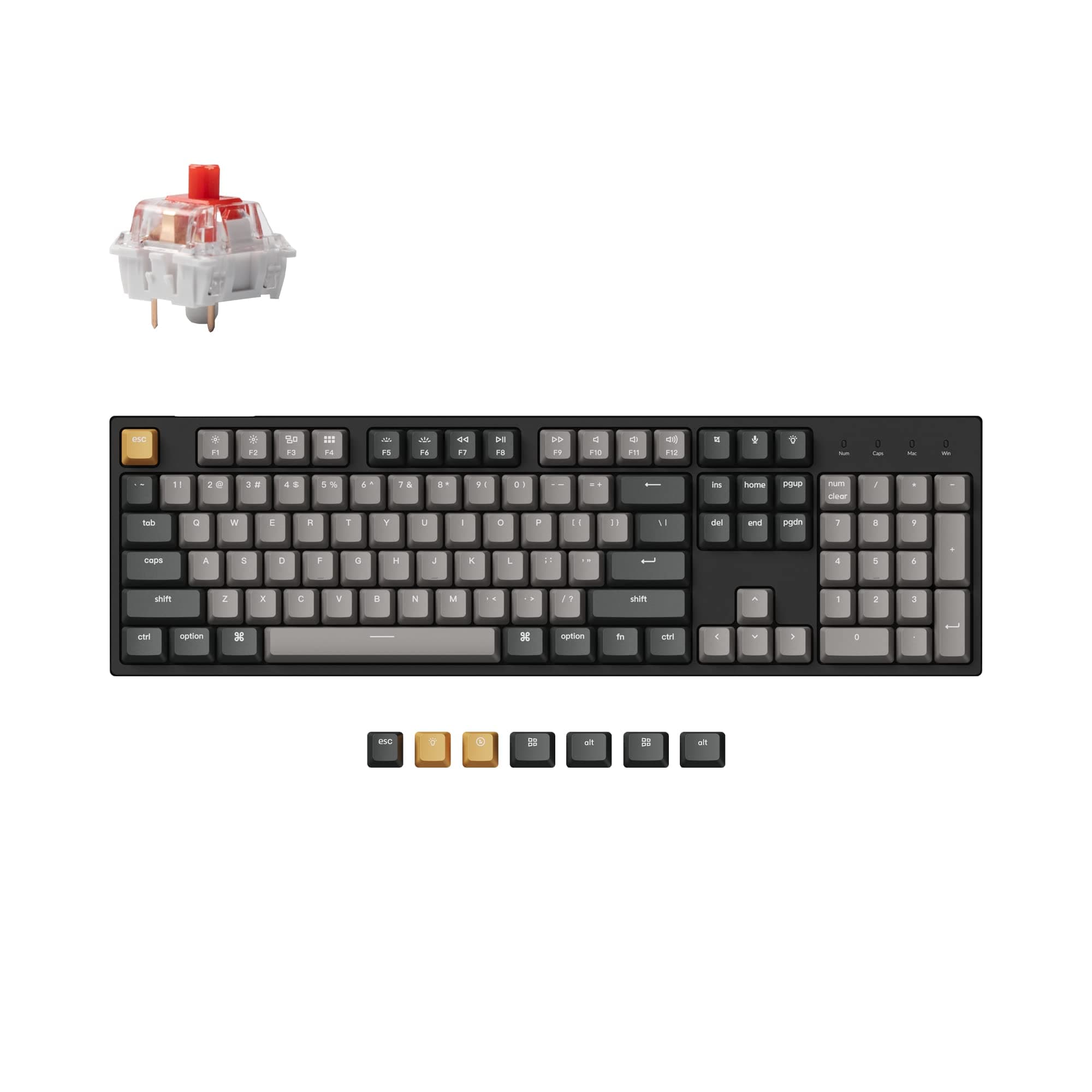 C2 Pro Wired Custom Mechanical Keyboard Full Size Layout QMK/VIA Programmable Macro White Backlit with Linear Red Switch OEM Profile Double-Shot PBT Keycaps for Mac Windows Linux