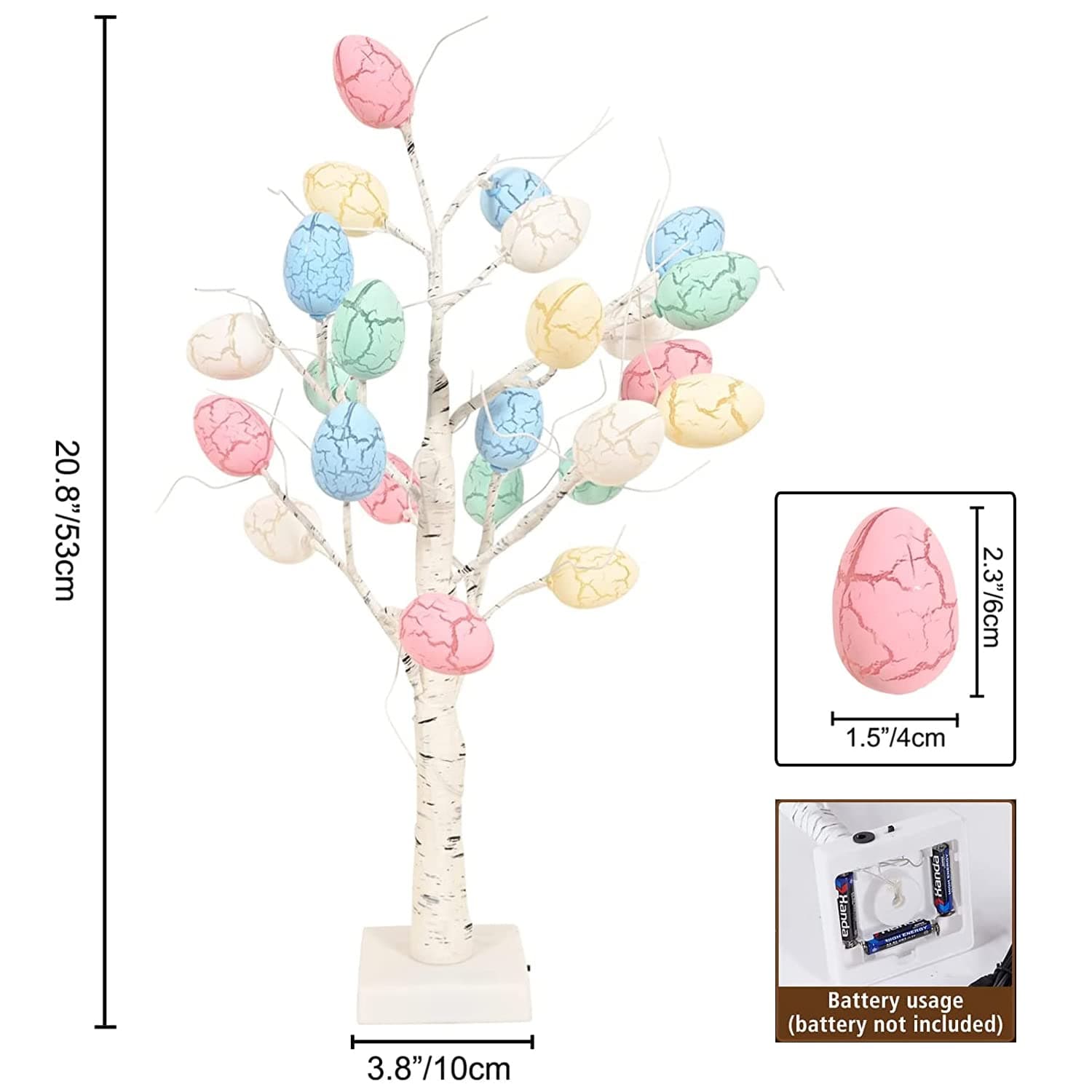 Yoawllty Easter Decorations, Easter Tree Light with 24pcs Eggs Ornaments, Artificial Twig Tree for Bedroom Home Tabletop Centerpiece Diwali Decor