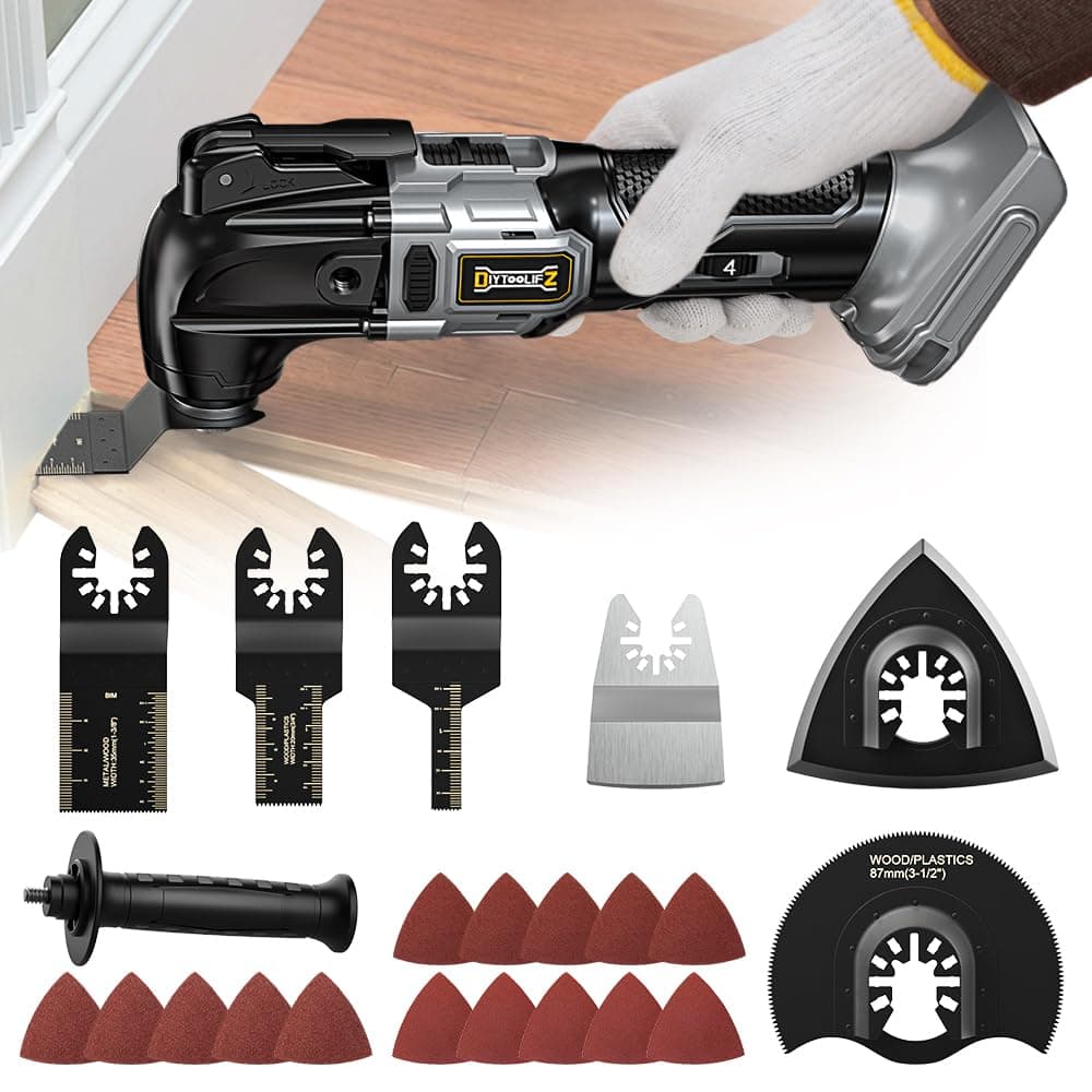 Cordless Oscillating Tool for Dewalt 20V Battery, 6 Variable Speed Brushless-Motor Tool, Oscillating Multi Tool Kit for Cutting Wood Drywall Nails Remove Grout & Sanding(Battery Not Included)