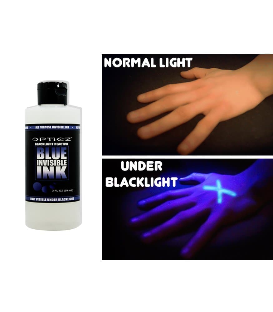 Opticz All Purpose Invisible Blue UV Blacklight Reactive Security Ink (2 Ounce Bottle)