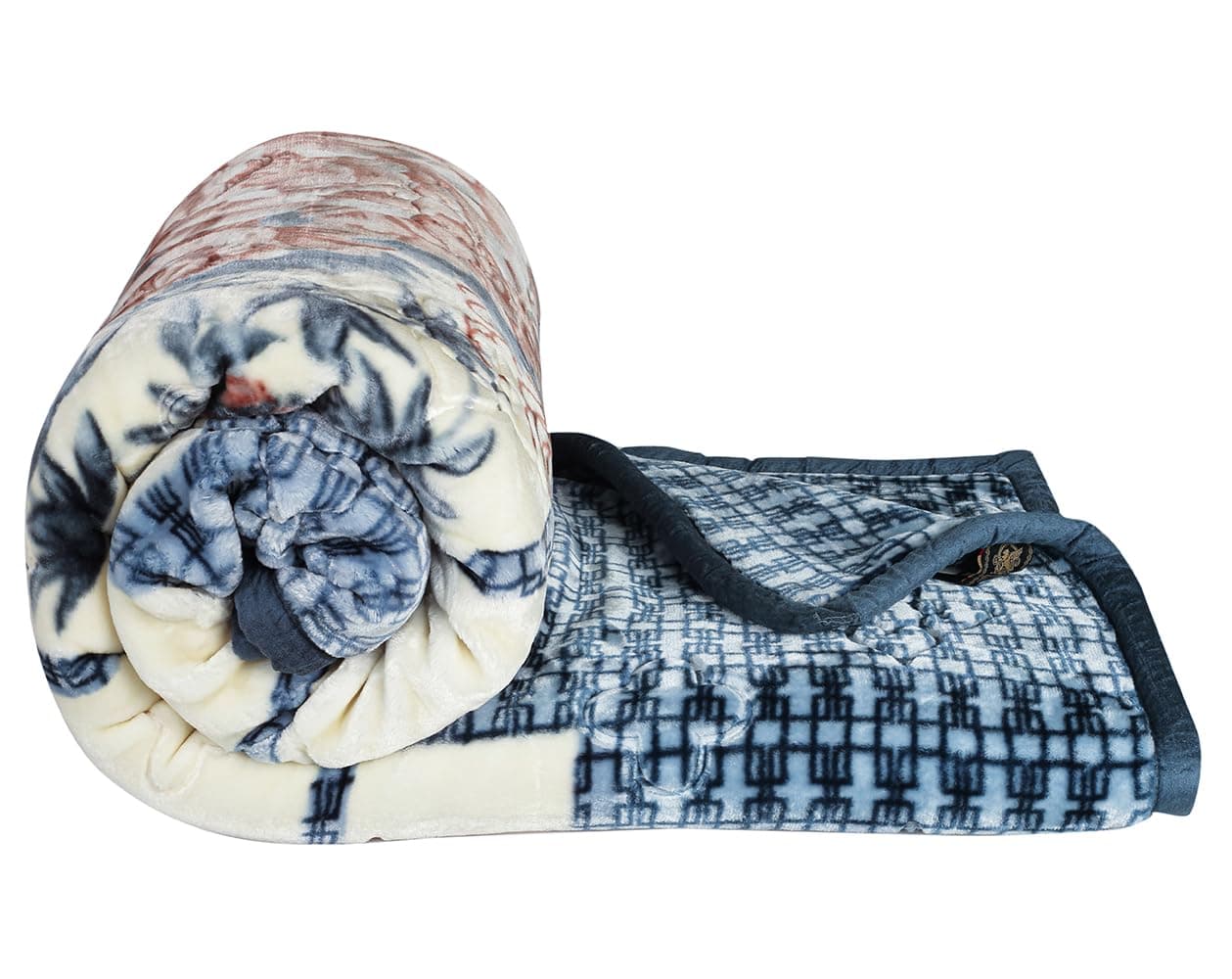 BSB HOME Super Soft Cloudy Printed Double Bed Blanket for Heavy Winter, Single Ply Mink Blanket King Size with 220 x 230 Cm – 3.5 Kg (Blue & Mink, Pack of 1)