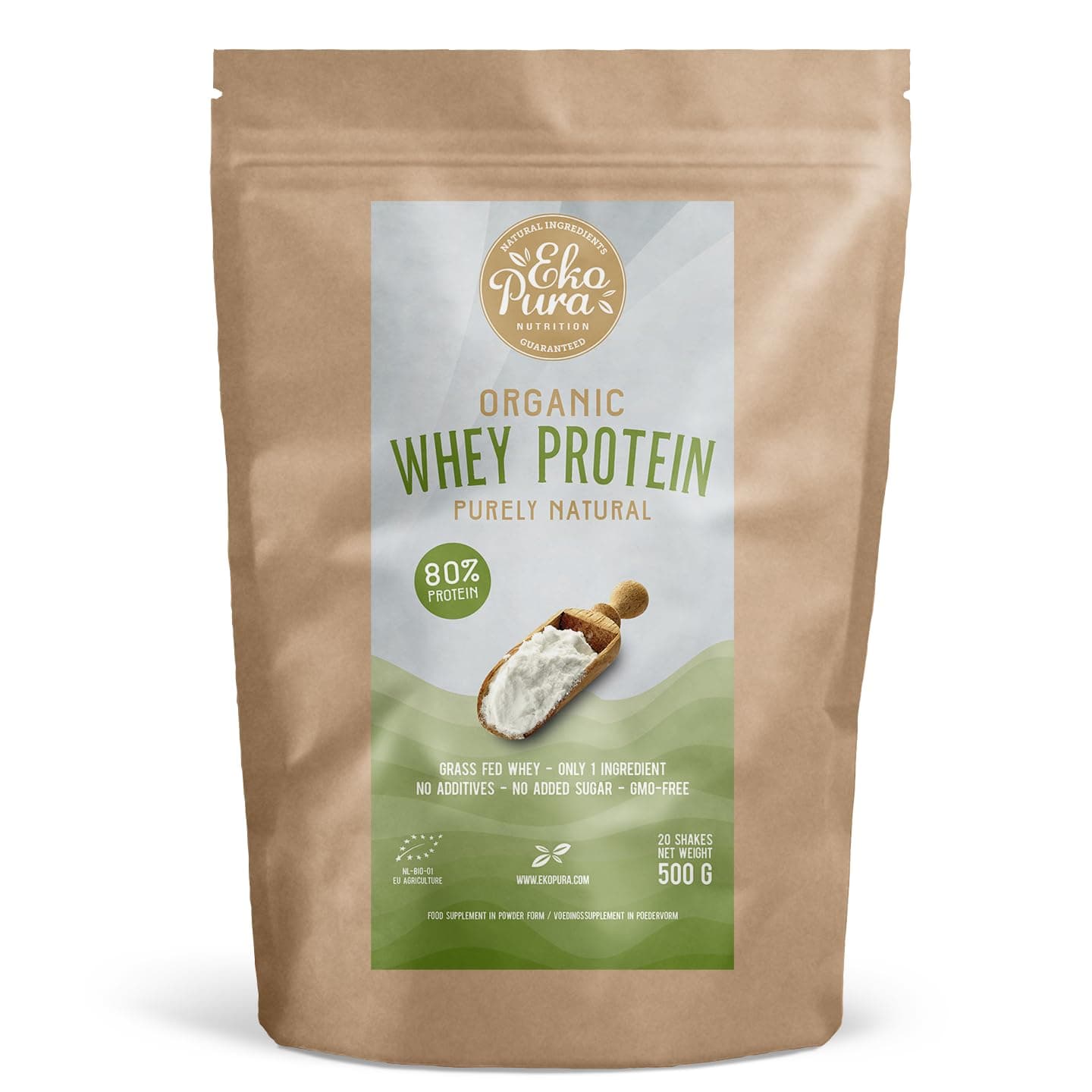 Organic Whey Protein 500g | 80% Protein | Hormone Free, GMO-Free, Soy-Free, Additive Free, No Added Sugars | Promotes Muscle Growth, Recovery, Retention | Plain Flavored | Certified Organic
