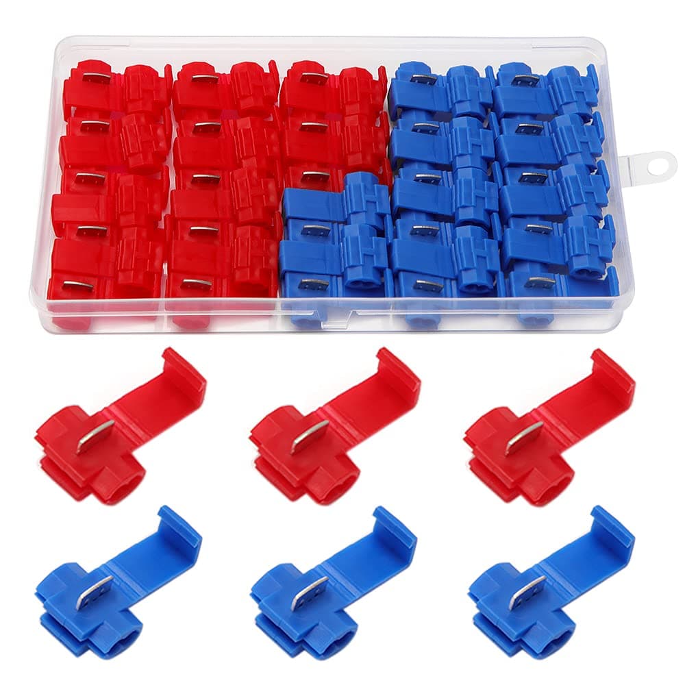 YIXISI 50 PCS Quick Splice Electrical Terminal Assortment Set, Quick Branch Connectors for Motorcycle, Automotive and Home Wiring Projects (25 PCS Red, 25 PCS Blue)