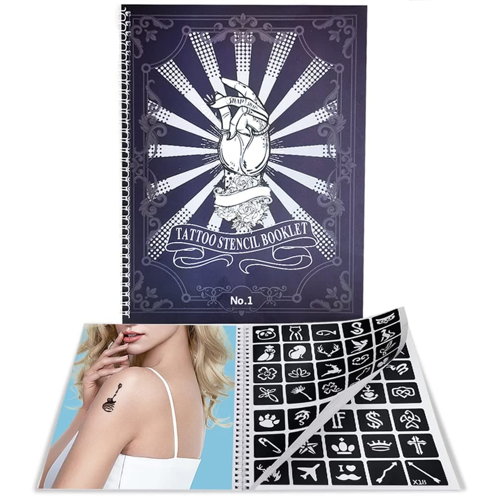 20 Sheets Temporary Tattoo Stencils Kit, 448 Pcs Glitter Airbrush Tattoo Templates Reusable Henna Tattoo Stickers Suitable as Gift for Women Boys and Girls Body Art Stencils (Blue)