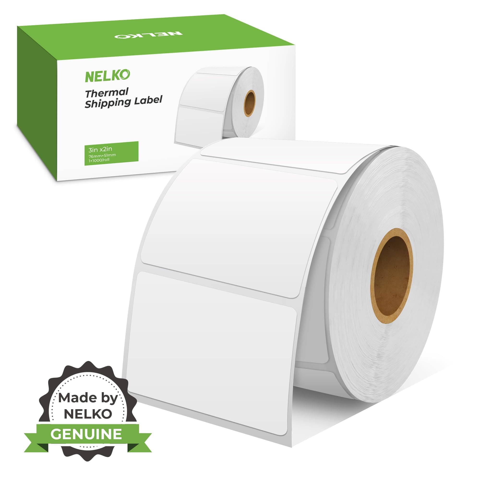 Genuine 3" x 2" Direct Thermal Label, Self-Adhesive Barcode Labels Compatible with Nelko PL70E Label Printers, No BPA & BPS, 1000 Labels (Commercial Grade)