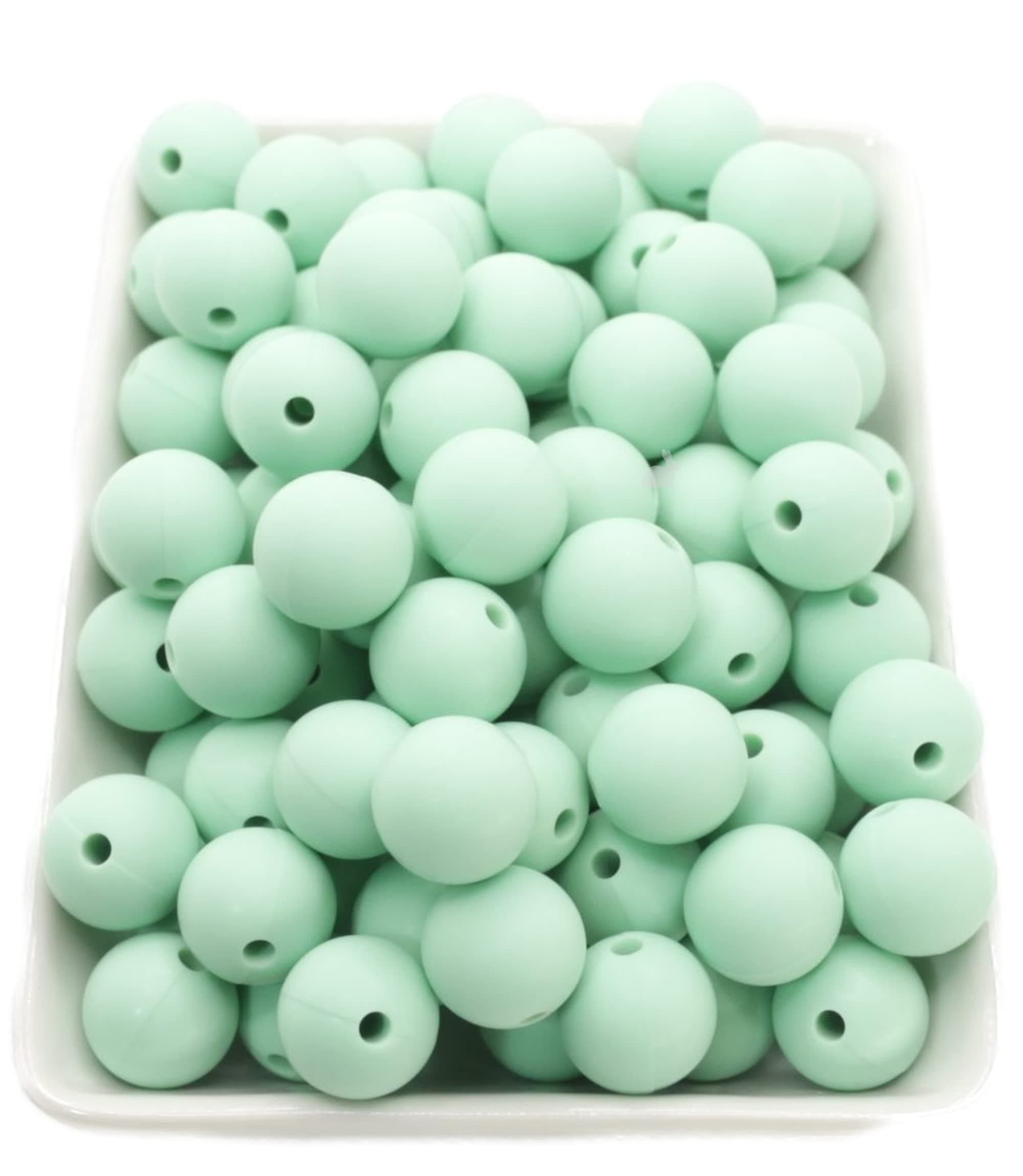 Mint Silicone Beads by BLUE RABBIT CO for Keychain Making, Necklace, Bracelet (9mm, 100pc, Mint) Bulk Beads & Bead Assortments, Silicon Beads