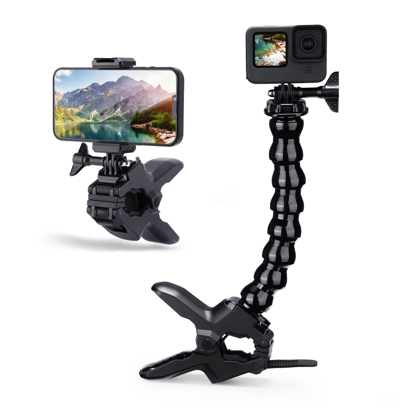 ULANZI Jaws Flex Clamp Mount with Adjustable Gooseneck Compatible with 4-7'' Smartphone in The Market Action Camera, Session, 3+, 3, 2, 1, Max, Hero (2018), Fusion, DJI Osmo Action Cameras