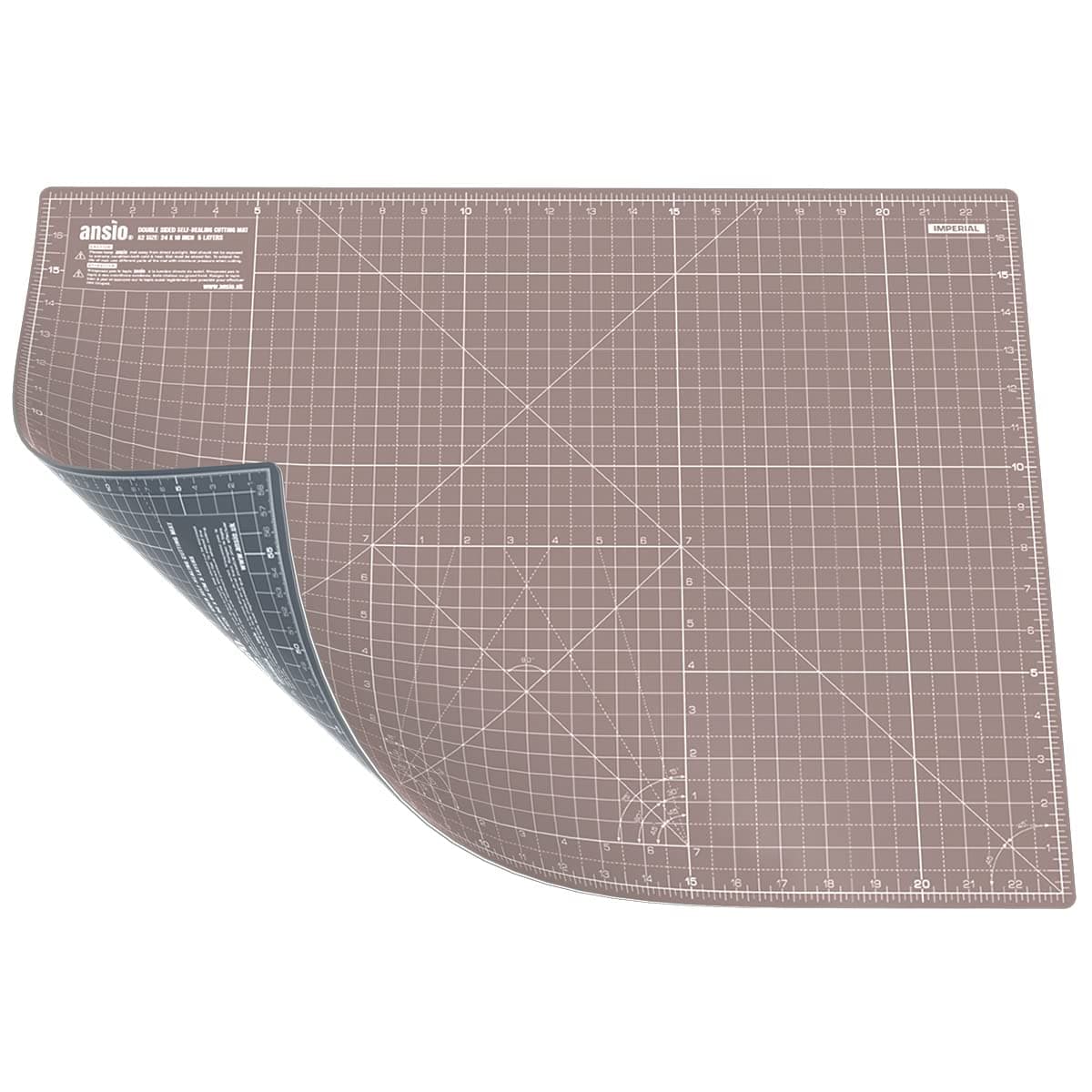 ANSIO Craft Cutting Mat Self Healing A2 Double Sided 5 Layers - Quilting, Sewing, Scrapbooking, Fabric & Papercraft - Imperial/Metric 22.5 Inch x 17 Inch / 59cm x 44cm - Brown/Grey