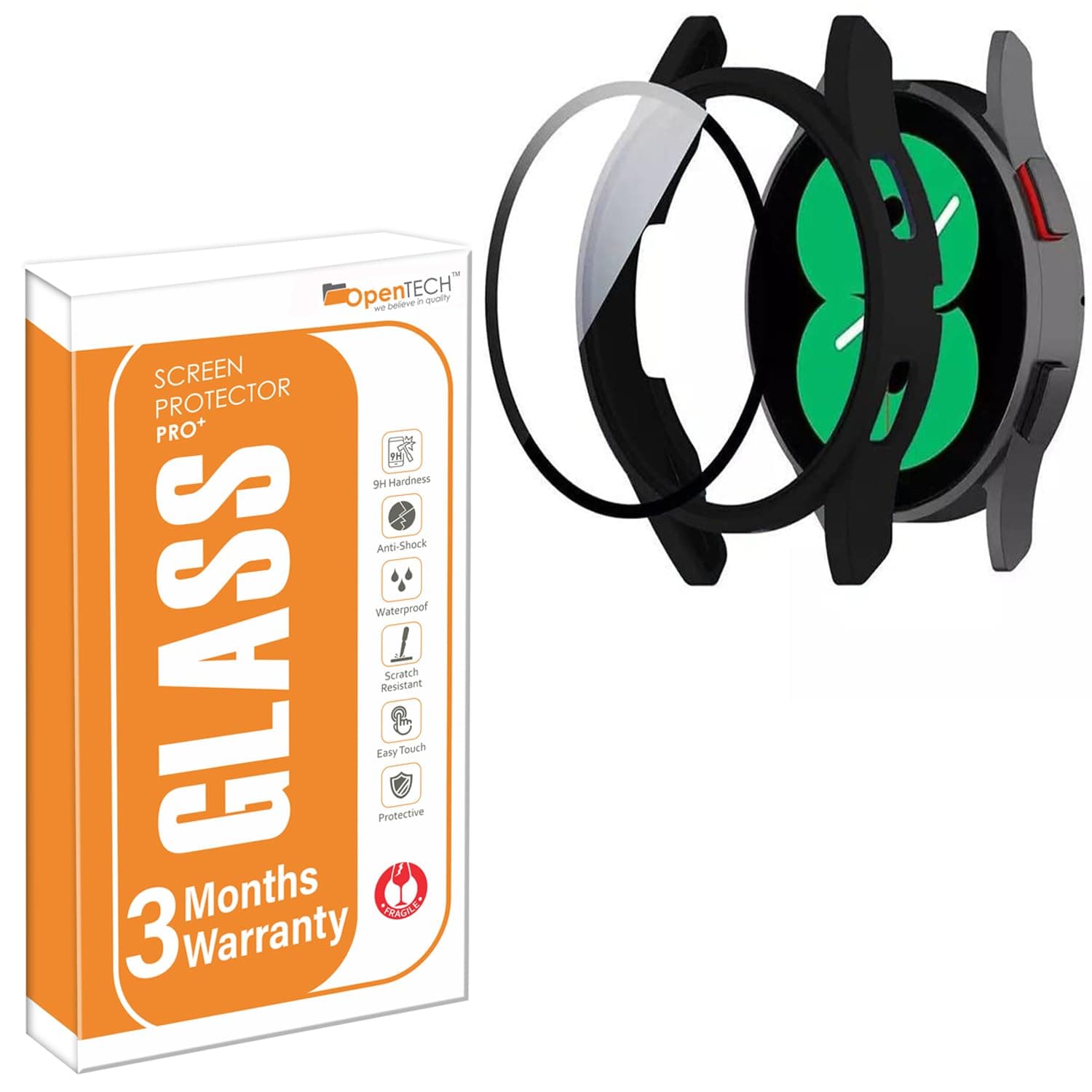 OpenTech Hard Silicone Protection Case Cover With Attached Screen Protector Compatible For Samsung Galaxy Smartwatch 4 (40Mm) Full Coverage (Black)