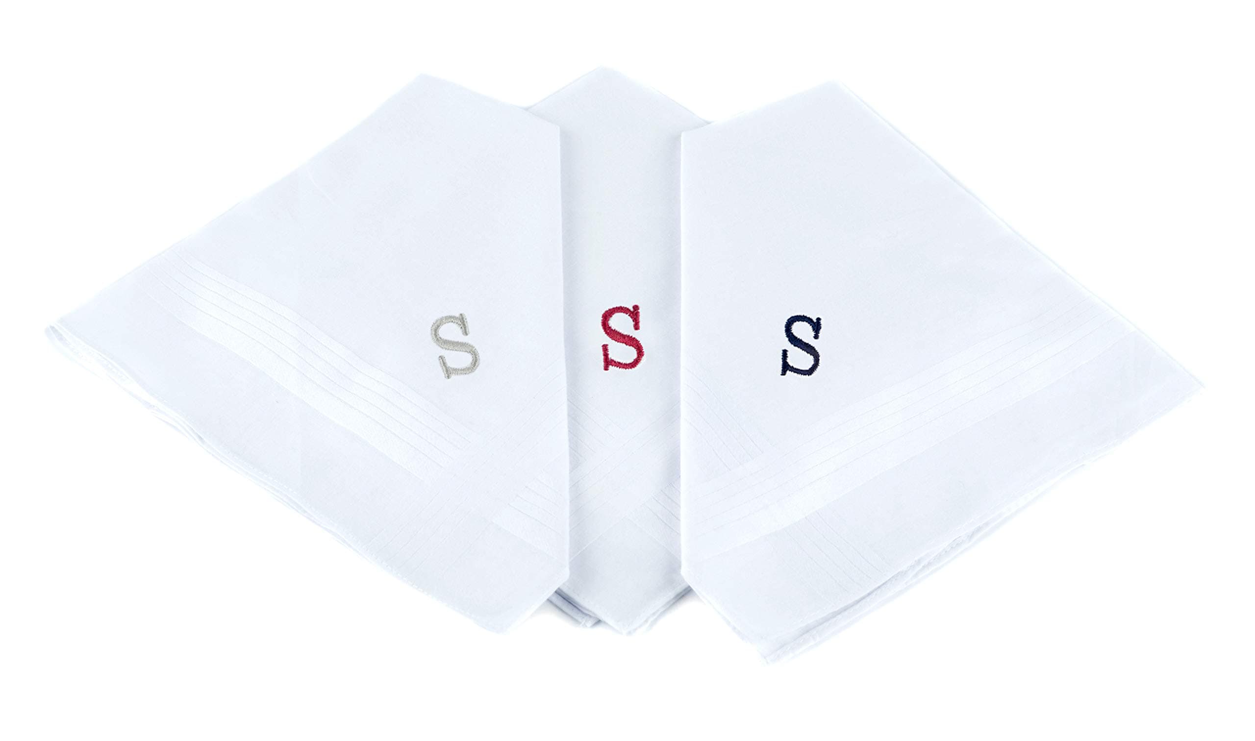 Initial Handkerchief for Men, Monogrammed Boxed 3 Piece Set,100% Cotton