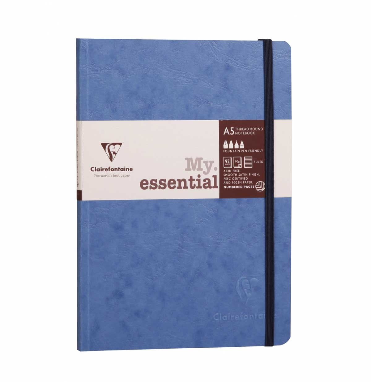 Clairefontaine 793464C A5 Age Bag Essentials Thread, Bound Notebook, Lined, 192 Pages, Blue
