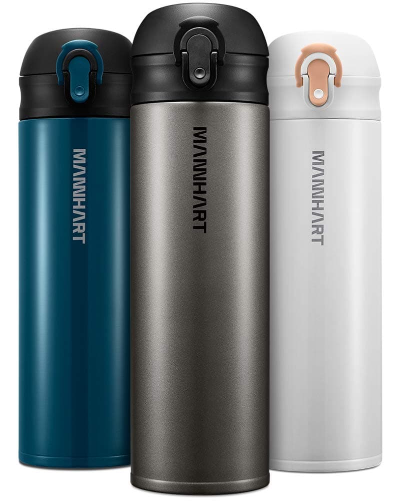 Mannhart 212g Light Sipper, One Touch Easy Open Drinking Travel Mug, Super Light Weighted Portable Size 500ml Insulated Water Bottle, Hot 8H Cold 24H, Stainless Steel, BPA Free, B203 Gunmetal