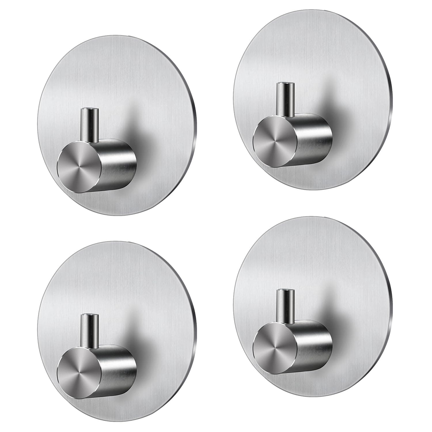 JS Self Adhesive Hooks 4 Pack Towel Holders for Bathroom Stainless Steel Hooks for Hanging,Silver Kitchen Shower No Drilling