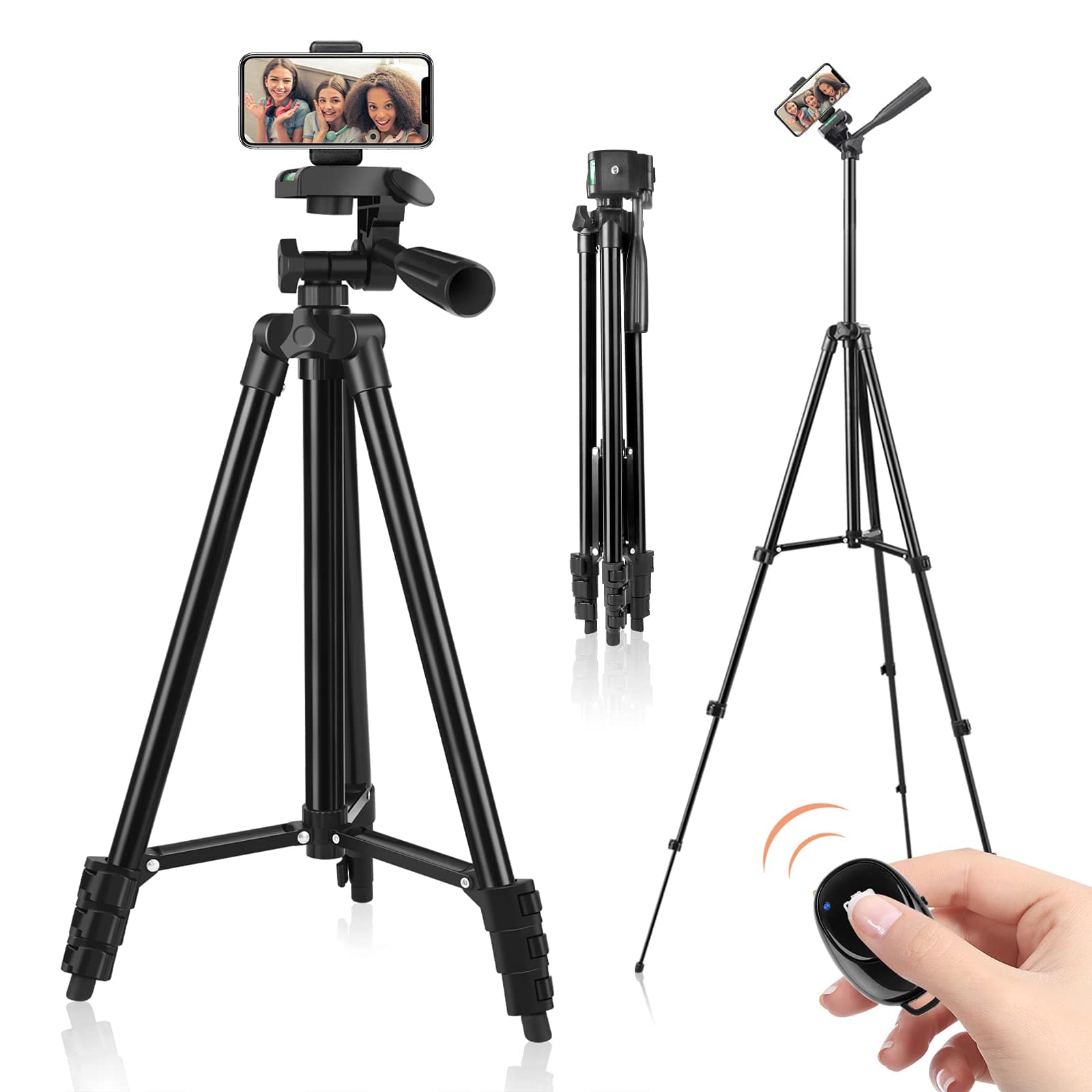 62" Phone Tripod, Tripod for iPhone with Remote Shutter and Universal Clip, Compatible with iPhone/Android/Sport Camera Perfect for Video Recording/Selfies/Live Stream/Vlogging