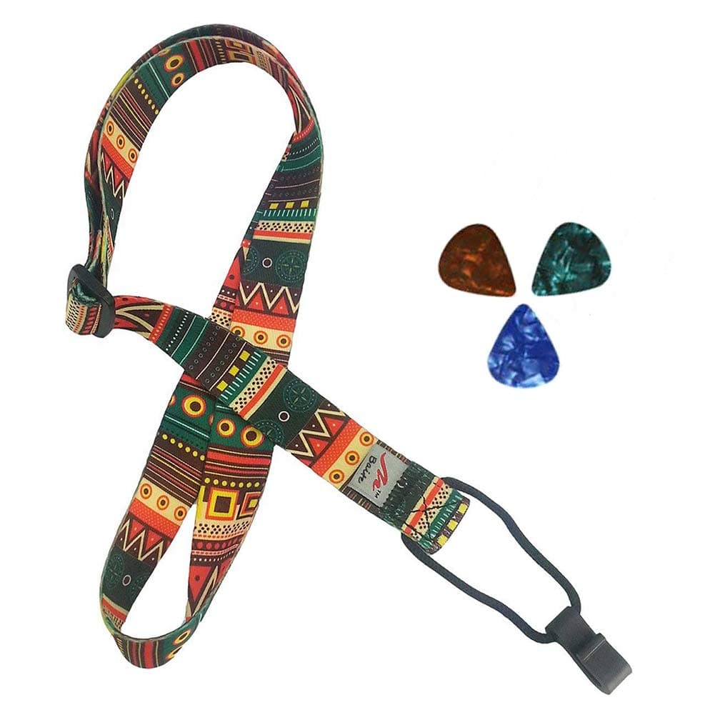 Retro Ethnic Style Printed Adjustable Ukulele Strap (Ukulele Neck Strap with 3 Ukulele Picks)