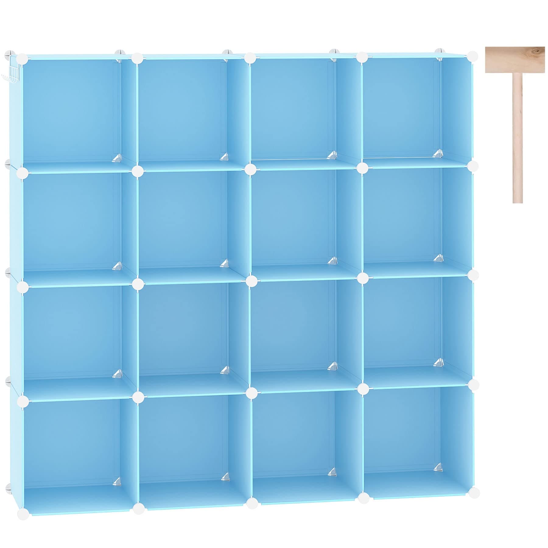 Cube Storage Organizer, 16-Cube Shelves Units, Plastic Storage Cubes, DIY Closet Organizer, Modular Closet Storage Shelves Ideal for Home, Bedroom, 48.4" L × 12.4" W × 48.4" H Blue UPCS16L