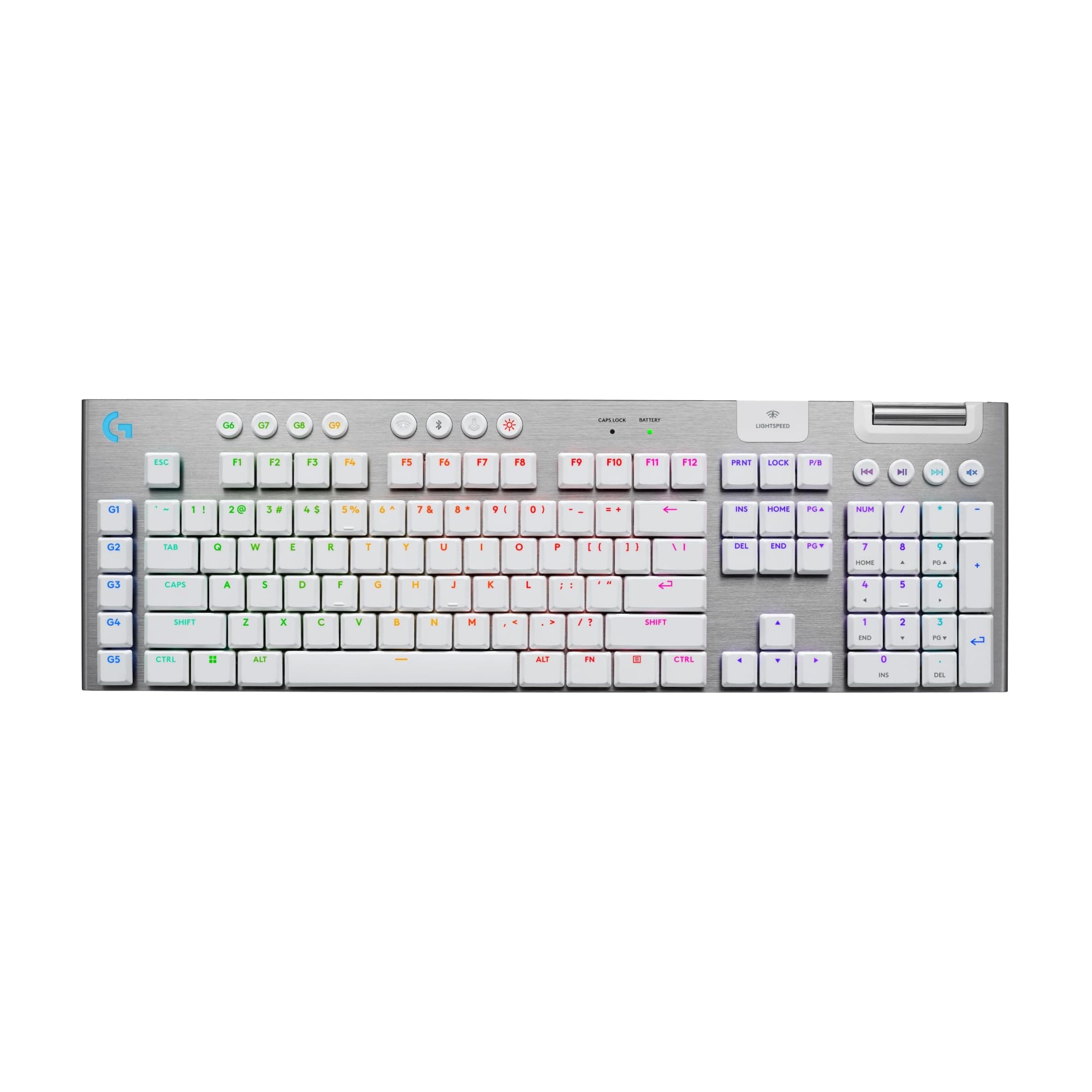 Logitech G915 X Lightspeed Low-Profile Wireless Gaming Keyboard, Double-Shot PBT Keycaps, Fully Programmable Keys, RGB Backlighting, Sleek Aluminum Finishing, GL Brown Tactile Switches-PC/Mac - White