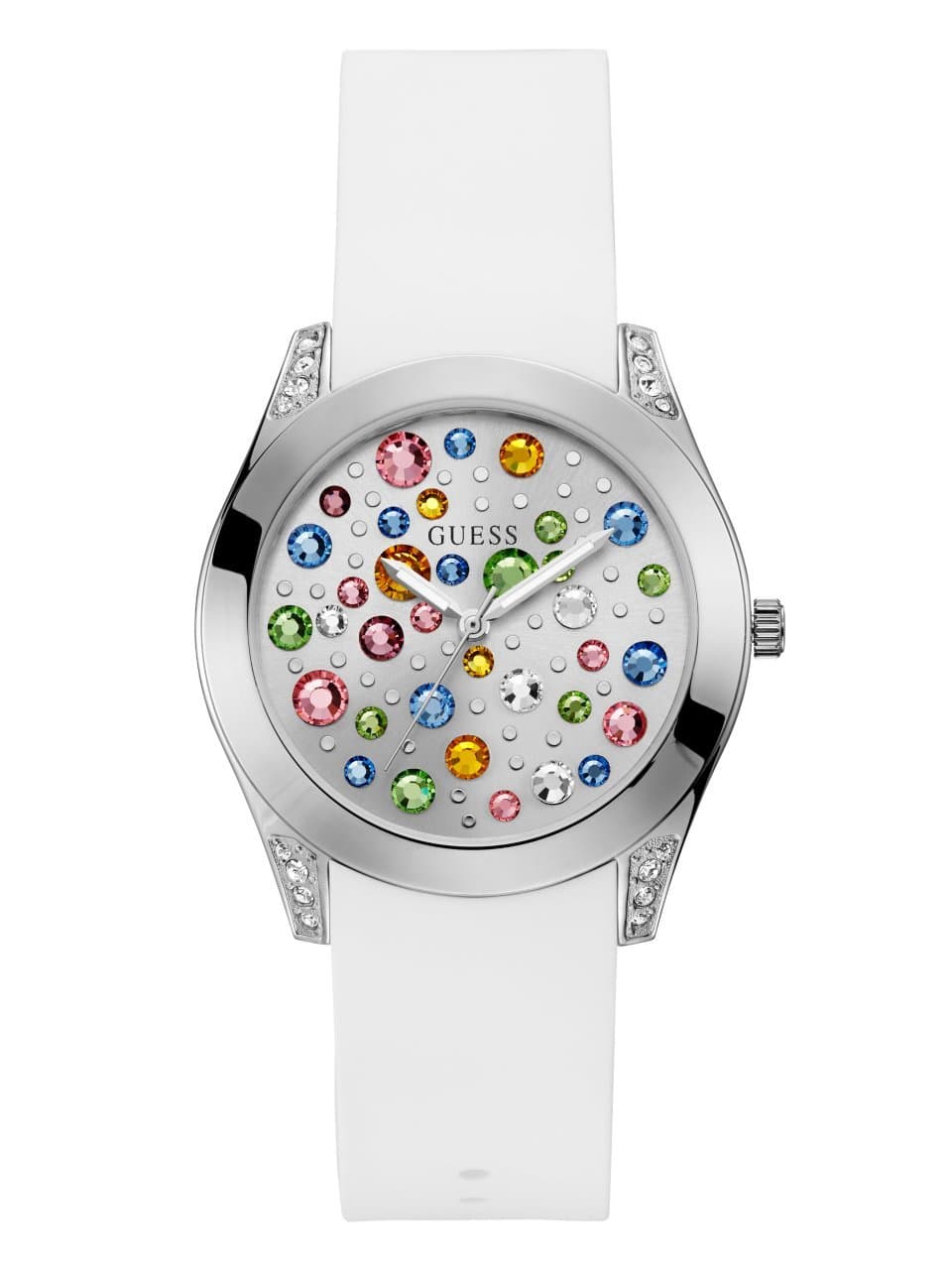 Silver-Tone + White Stain Resistant Silicone Multi-Colored Crystal Watch. Color: White (Model: U1059L1)