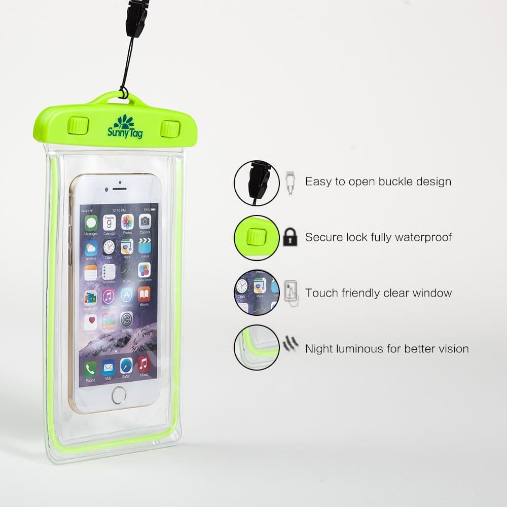 Waterproof Universal Size Cell Phone Case Snow Proof Dust Proof. Perfect for Boating, Kayaking, Swimming, and Skiing. Compatible with iPhone 6/Plus, 6S/Plus & more (Green)