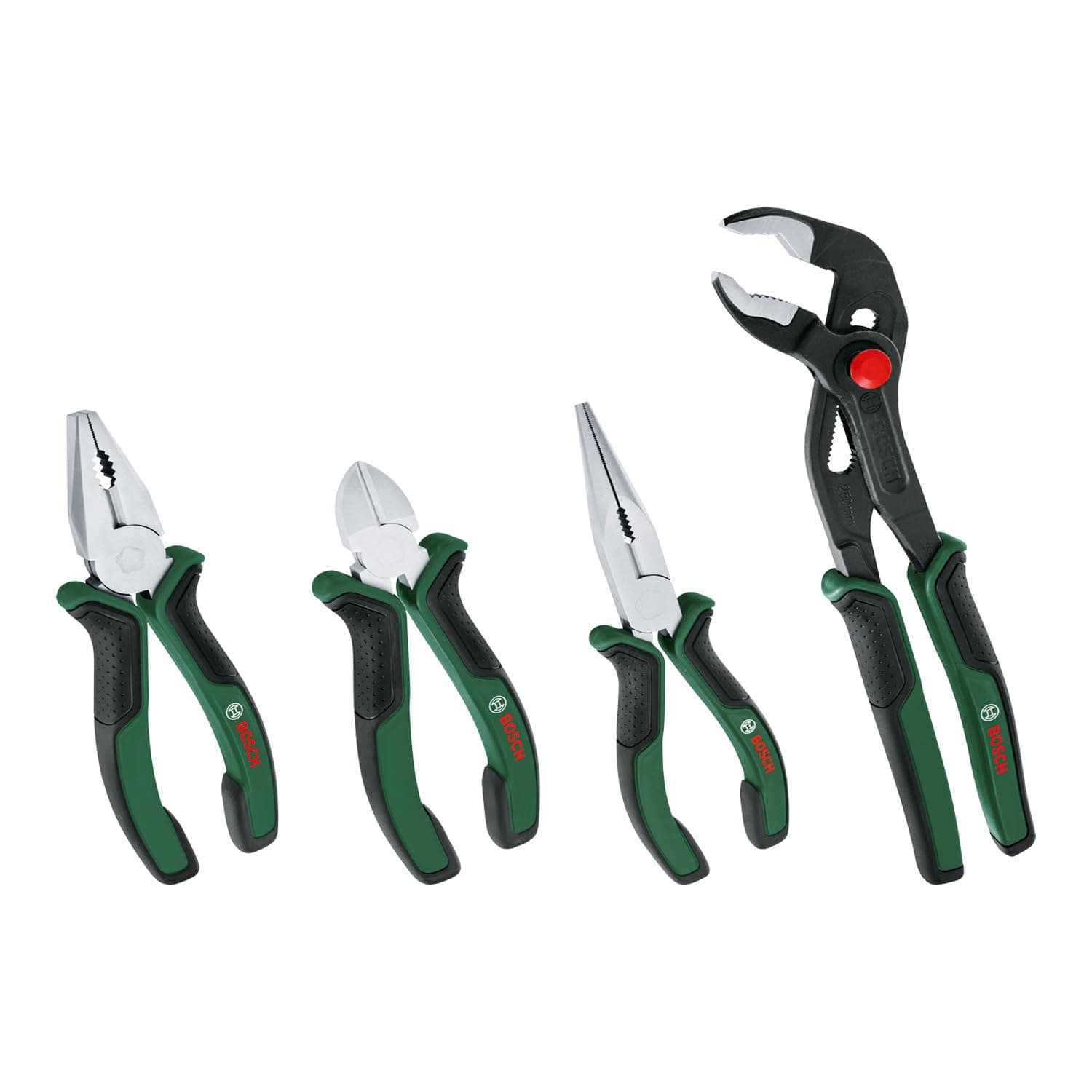 Pliers Set 4-Piece (4X Precise, Long-Lasting Diagonal Side Cutter, Combination and Long-Nose and Water Pump Pliers for Robust Multitasking; Ergonomic Softgrip; Nickel-Plated Surface)