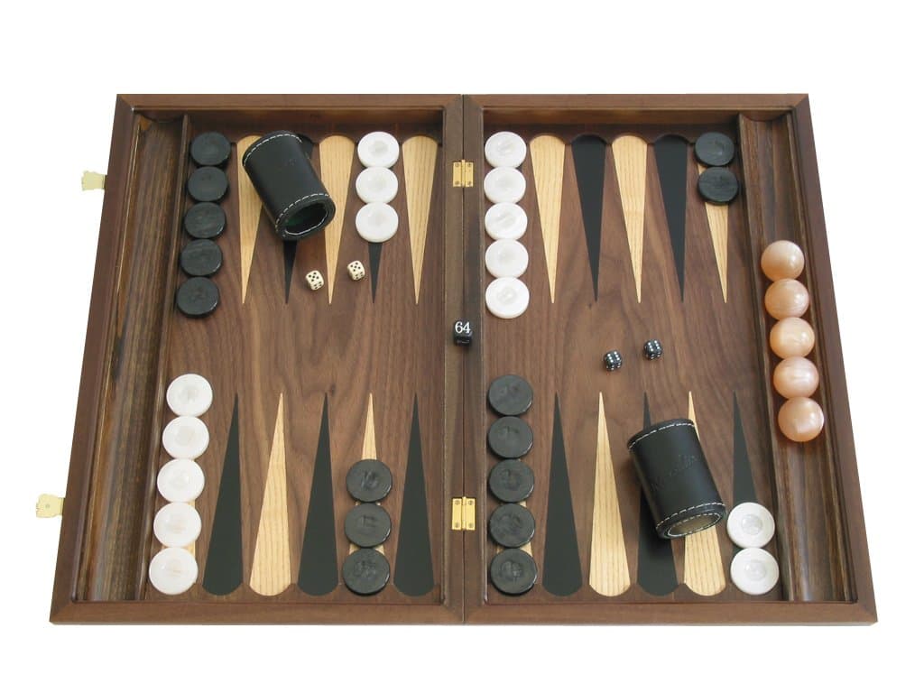19" Backgammon Board Game Set with Racks & Slotted Checkers (Walnut Wood Case)