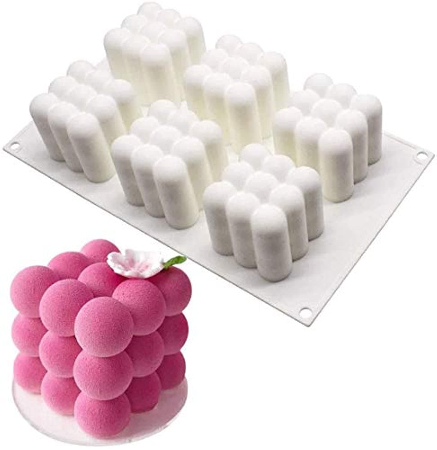 Cube Mold, Silicone Mold for Baking Chocolate Cake, 3D Dessert Mould for Pastry Mousse Dessert Trifle Pudding Jelly Cheesecake, DIY Candle Mould(6 Cavity), white, 2206_75-1 cube, Cube (6-Cavity)