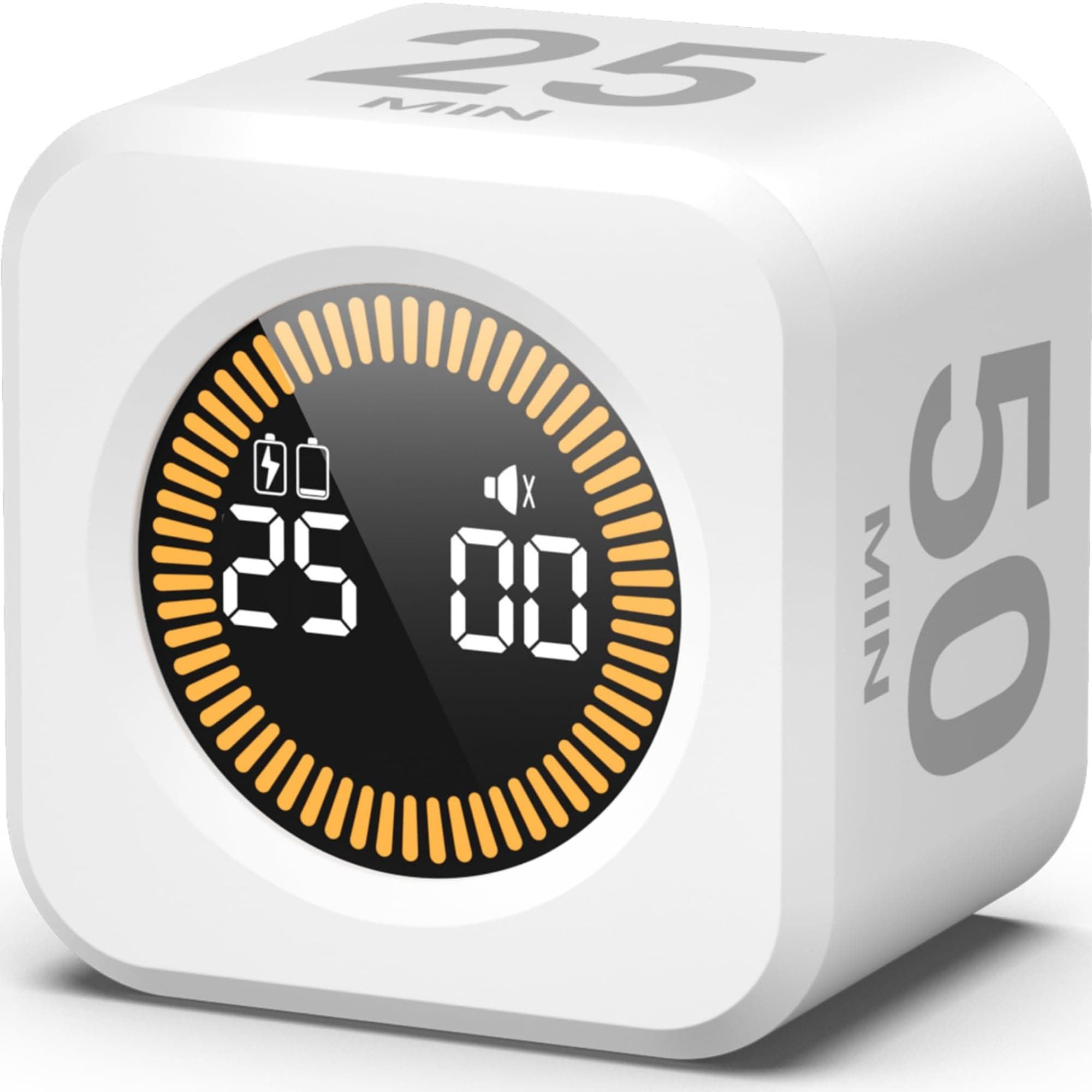 KADAMS Pomodoro Timer Visual - Productivity Pomodoro Cube, 5/10/25/50 Min Countdown & Countup, Silent – Ideal for Work Study Cook Workout Kitchen School Classroom Office Gift Kids (1, White)