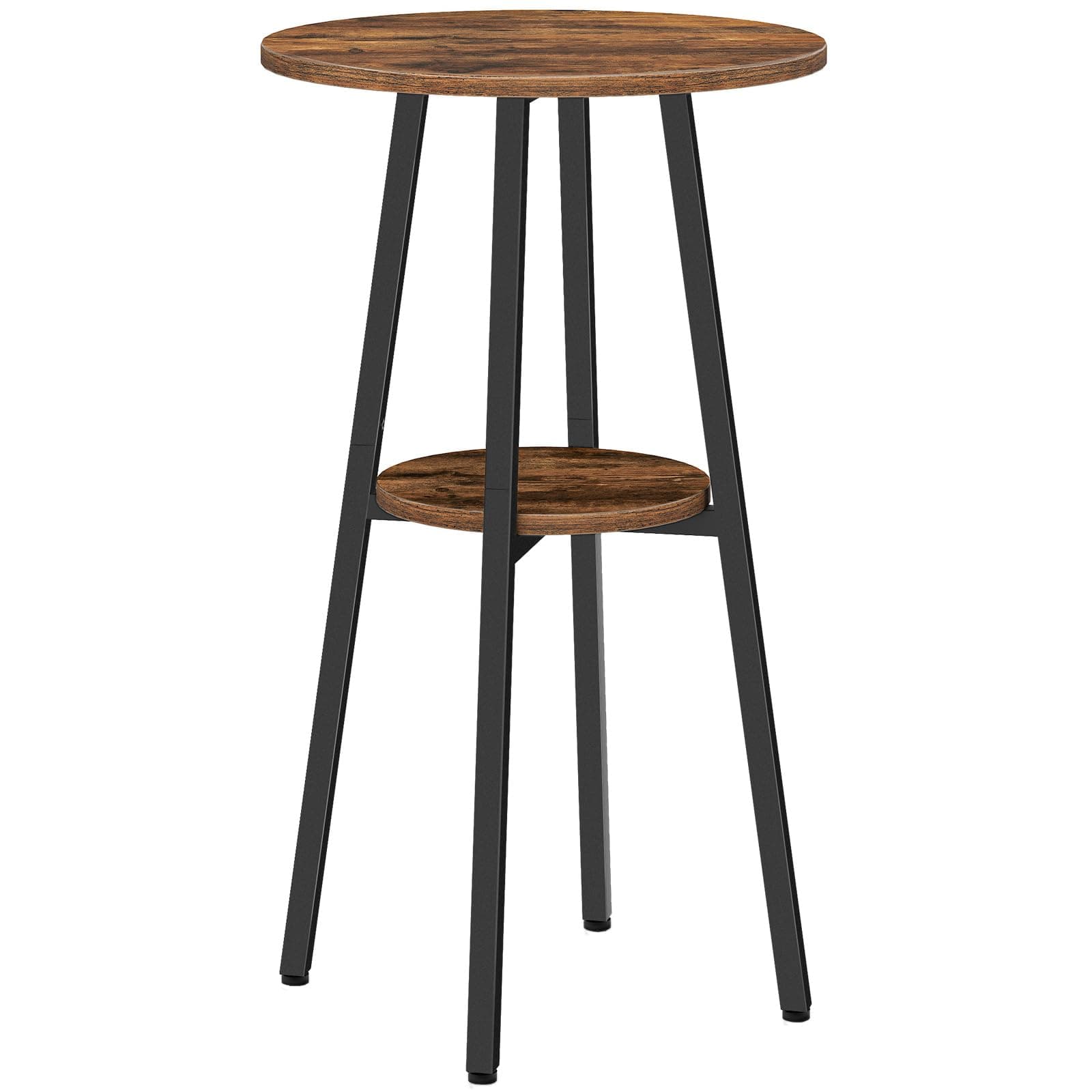 HOOBRO Round High Bar Table, Round Pub Table, 2 Tier Retro Bistro Table with Storage, Industrial Kitchen Dining Table for Small Spaces, Black Metal Frame, Easy to Assemble, Rustic Brown EBF55BT01