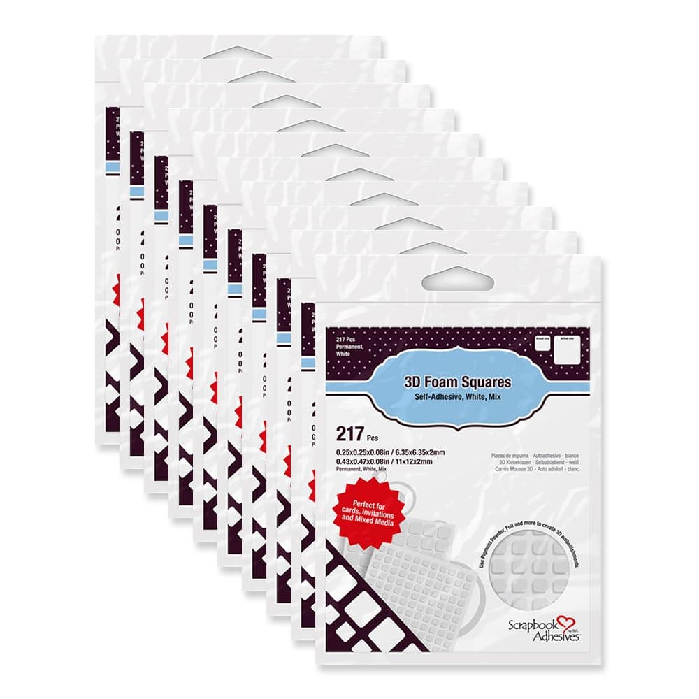 by 3L, Pre-Cut 3D Foam Square, White (Pack of 10)