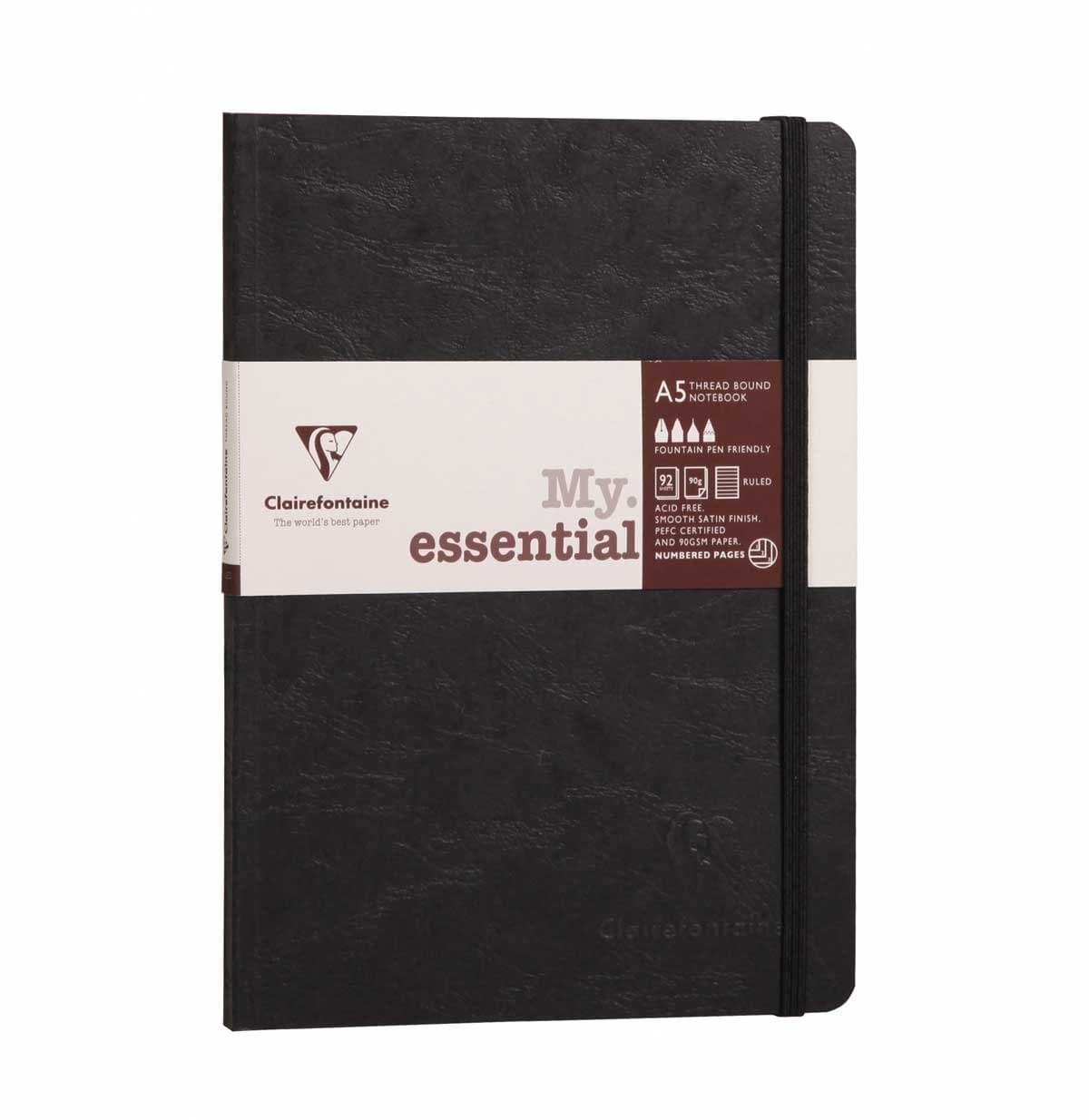 Ref 793461C - Age Bag Thread-Bound Notebook (192 Pages) - A5 Size, Lined Rulings, 90gsm Brushed Vellum Paper, Elastic Closure - Black Cover