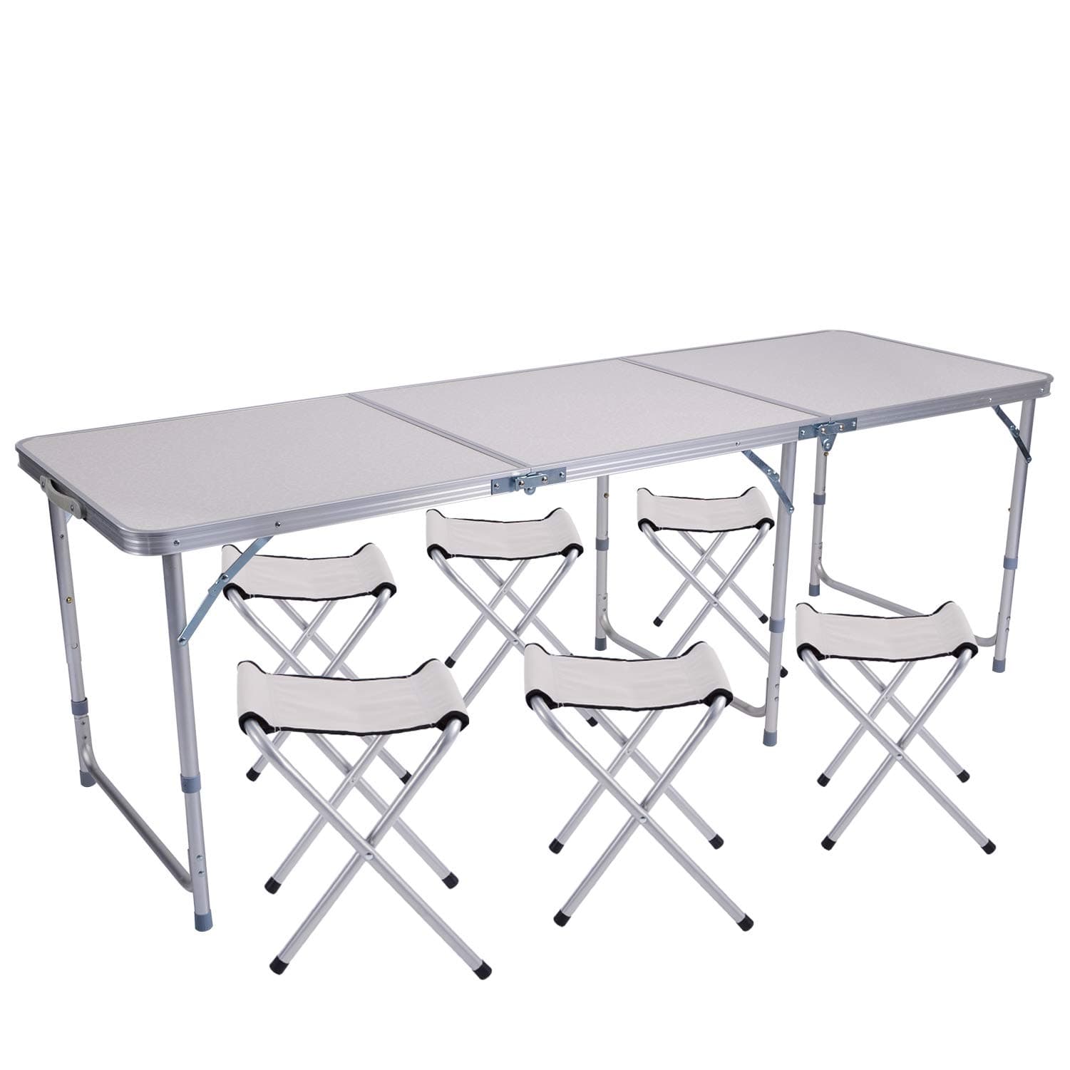 Sunflo Folding Table 6FT with 6 Chairs Portable Adjustable Height Camping Table Portable Indoor and Outdoor Picnic Dining Barbecue Table with Handle