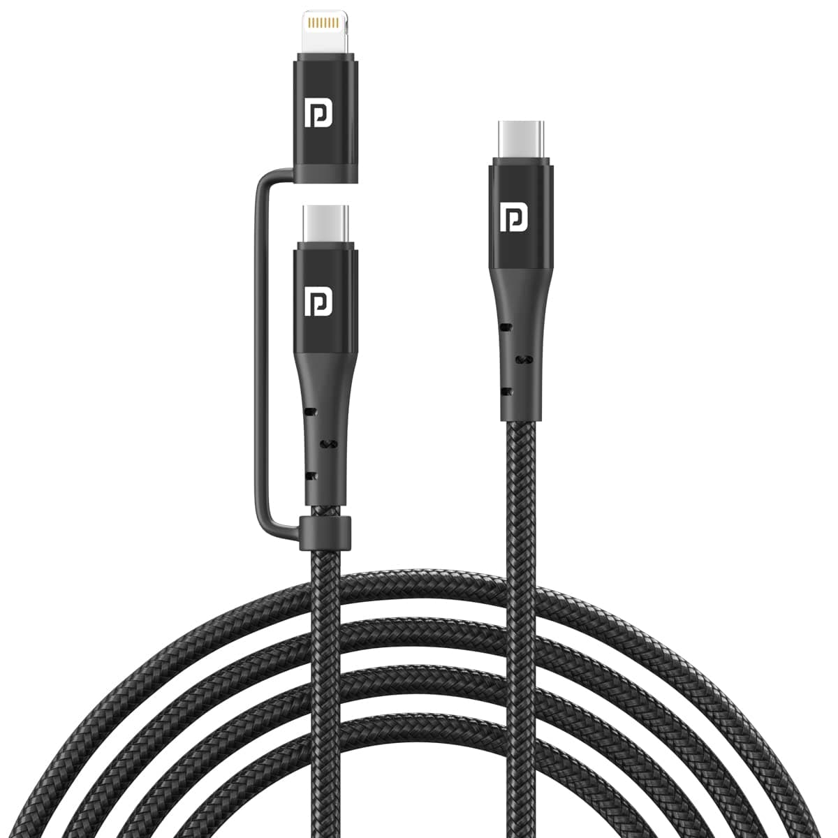 Konnect J6 Dual Output 60W Cable (Type C to 8 PIN + Type C), Nylon Braided, Fast Data Sync, 1.2M Cable Length(Black)