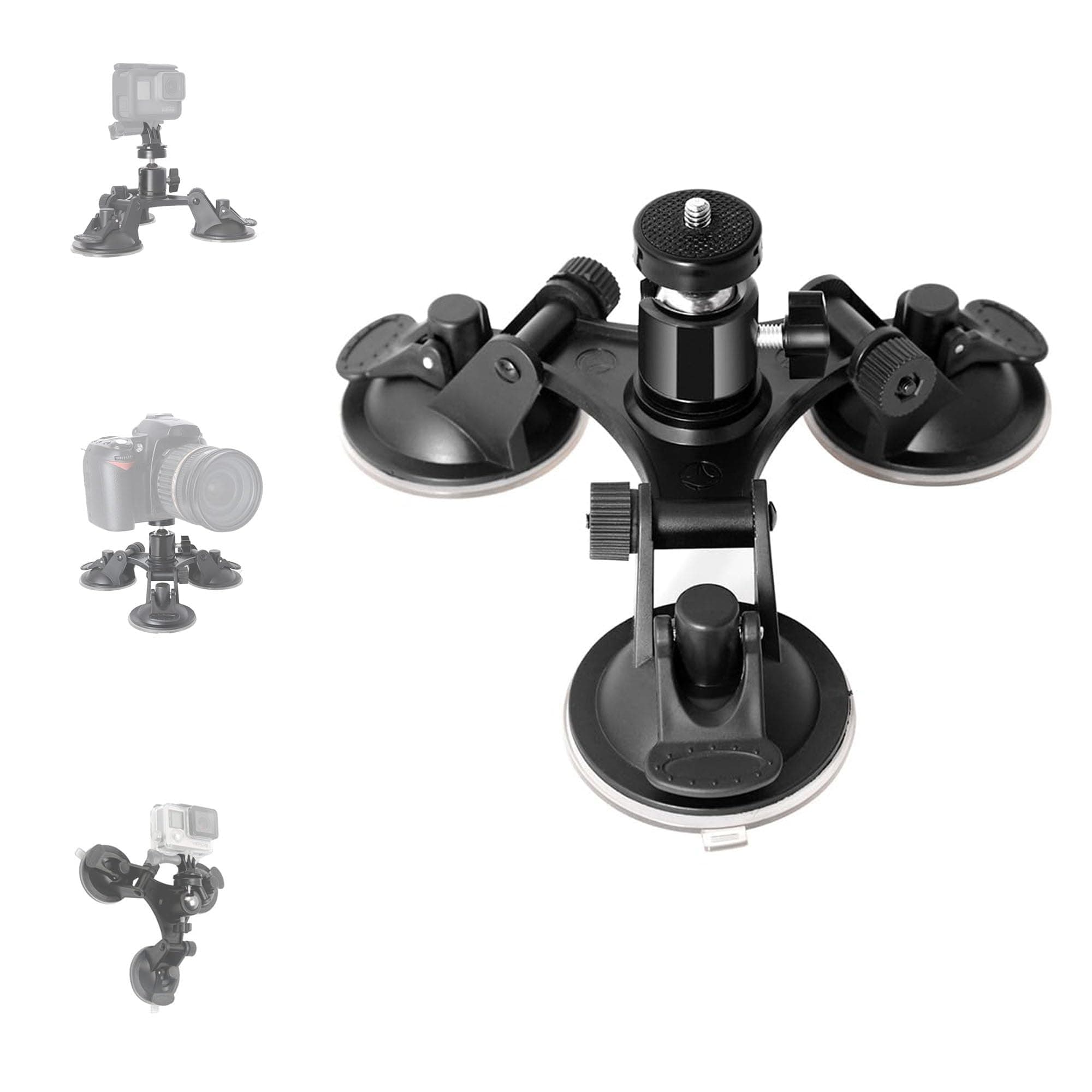 HBSTUDIO3-Cup Action Camera Suction Cup, Mount Motion Camcorder Car Windshield Hood Door Trunk Lid Holder, Ball Head Compatible with Action Sports DV Cam Vehicle Mounts