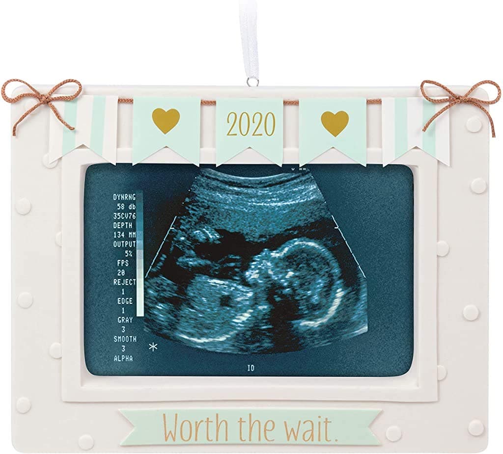 Keepsake Christmas Ornament 2020 Year Dated Worth the Wait Baby Sonogram Porcelain Photo Frame