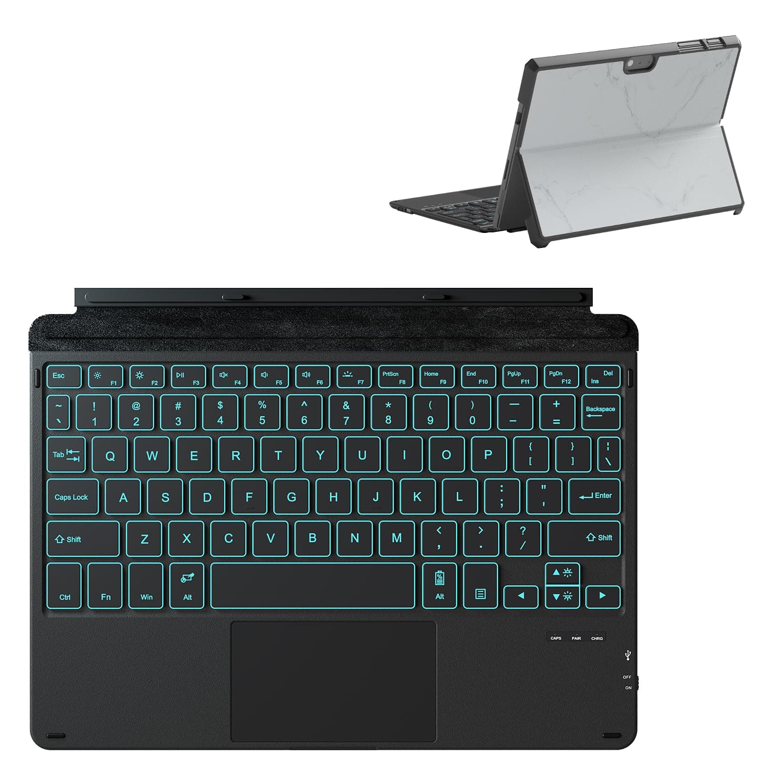Qulose Keyboard Case for Surface Go (3/2/1) - Black, 7 Color Backlight, Magnetic Detachable, Rechargeable Bluetooth Keyboard with Trackpad
