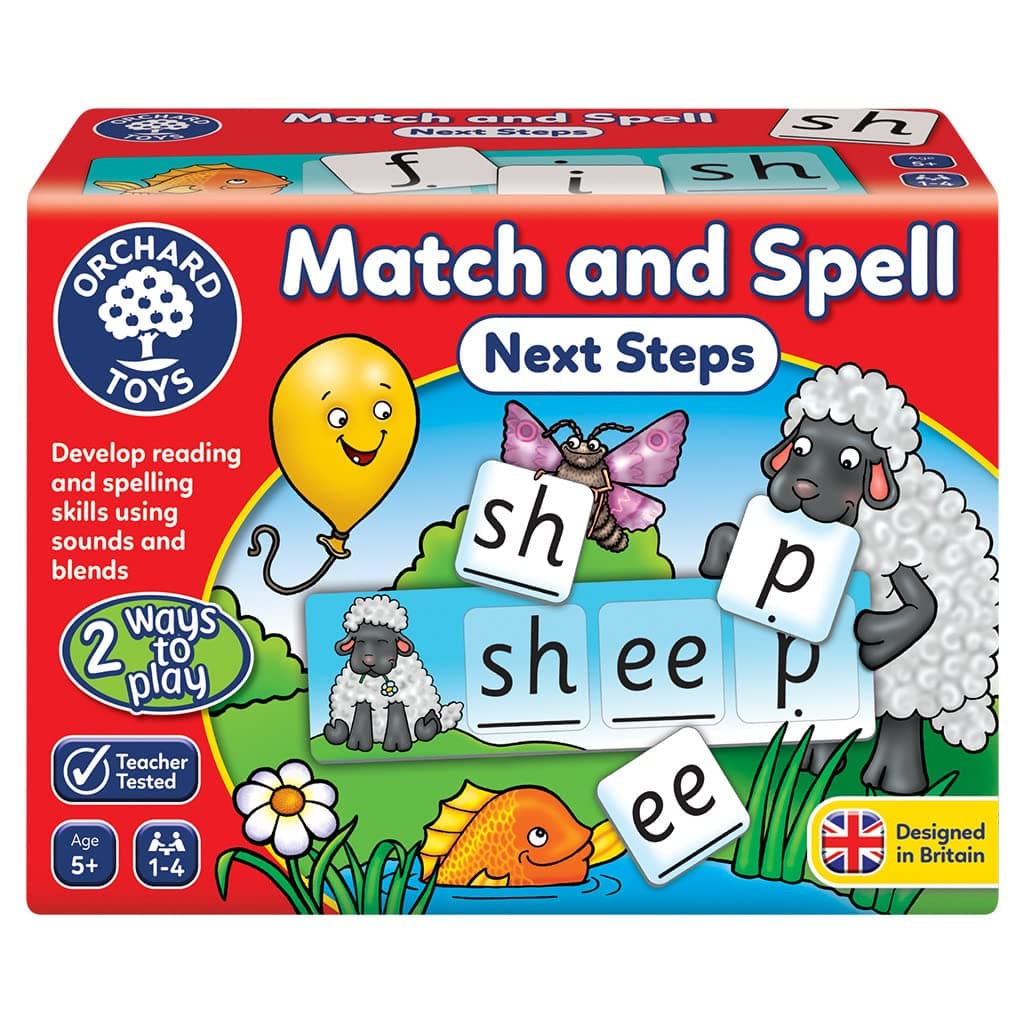 Orchard Toys Match and Spell Next Steps, Reading and Spelling Game, Activity for Phonics, Sounds and Blends for Kids Age 5+ Years, Educational, Party Gift, Multi Color