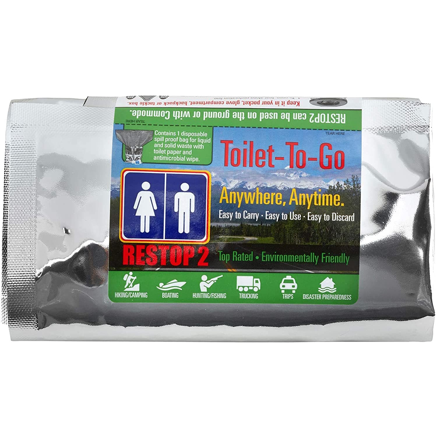 2 - Portable Toilet Solid (Poop) and Liquid (Pee) Leak Proof Waste Bag - Toilet Paper and Wet Wipe Included
