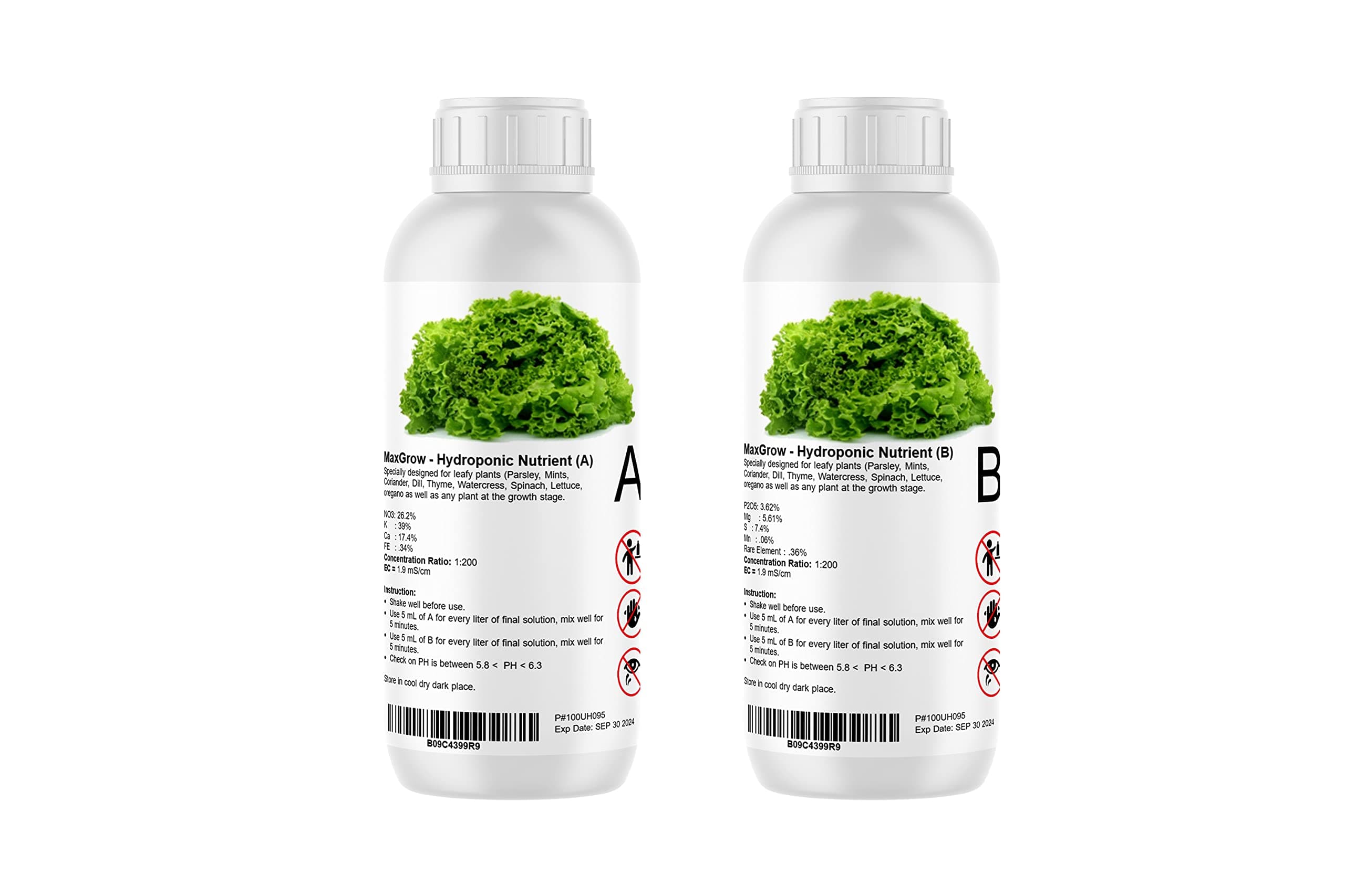 Maxgrow Hydroponic Nutrient Solution (A & B) for all leaf plants seeding seedling and growing phase (A & B) 2000mL
