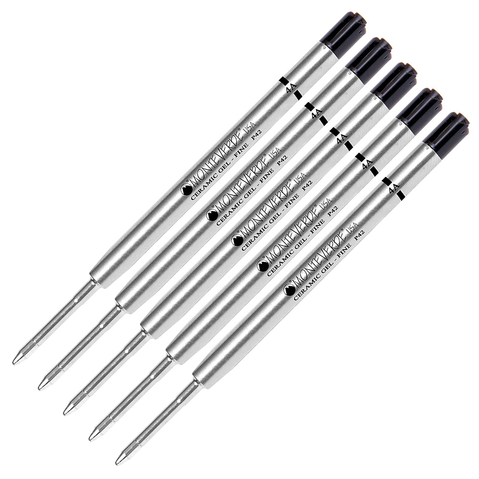 Lanier Combo Pack - 5 Pack - Monteverde® Capless Ceramic Gel™ P42 Ink Refill Compatible with Most Parker® Style Ballpoint Pens - Black (Fine Tip 0.6mm)