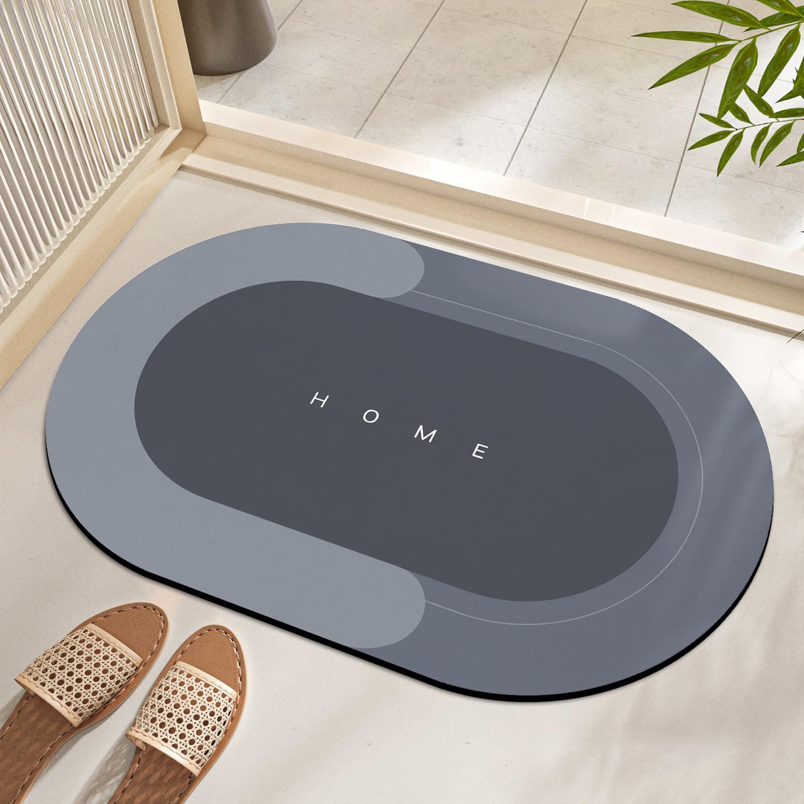 Super Absorbent Large Floor Mats, Quick-Drying Bathroom Carpets, Super Absorbent Living Room Large Carpet, Rubber Non-Slip Bottom, Easy to Clean, Simple Kitchen Doormat (Oval Blue, 40x60cm)