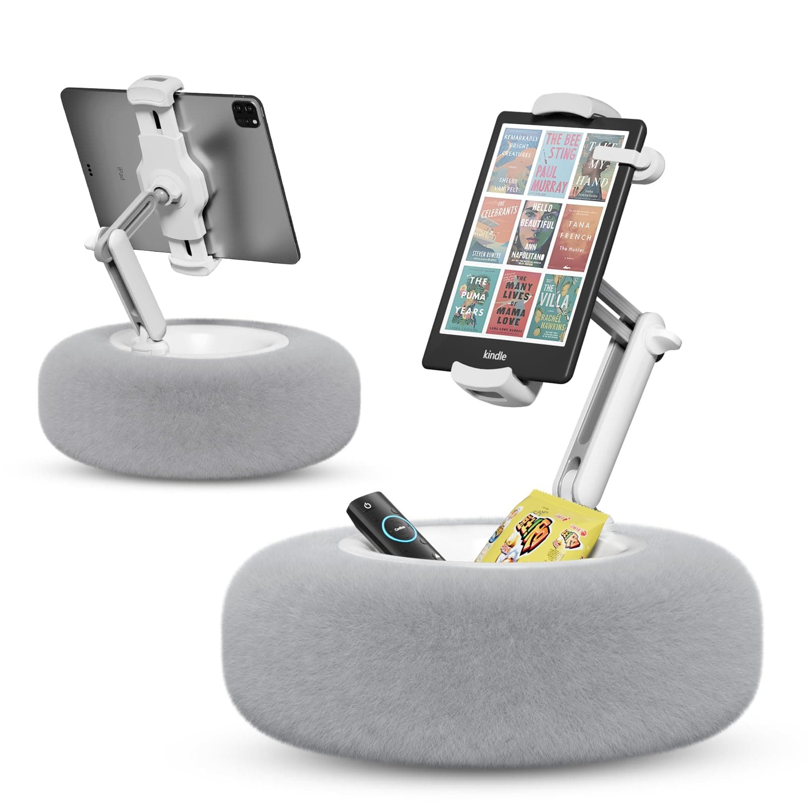 Tablet Pillow Stand for Reading, Adjustable Tablet Pillow Stand for Lap with Detachable Bowl, Fits 4.7"-13" Kindle/Phones/Tablets, Watch Videos, Stream Media, Gray