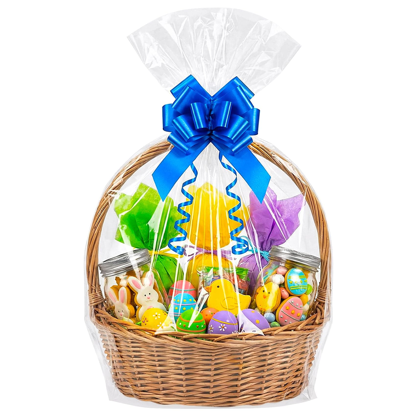 Morepack 18x30 Inches Cellophane Bags for Gift Baskets,Clear Cellophane Basket Bags 10 Pieces