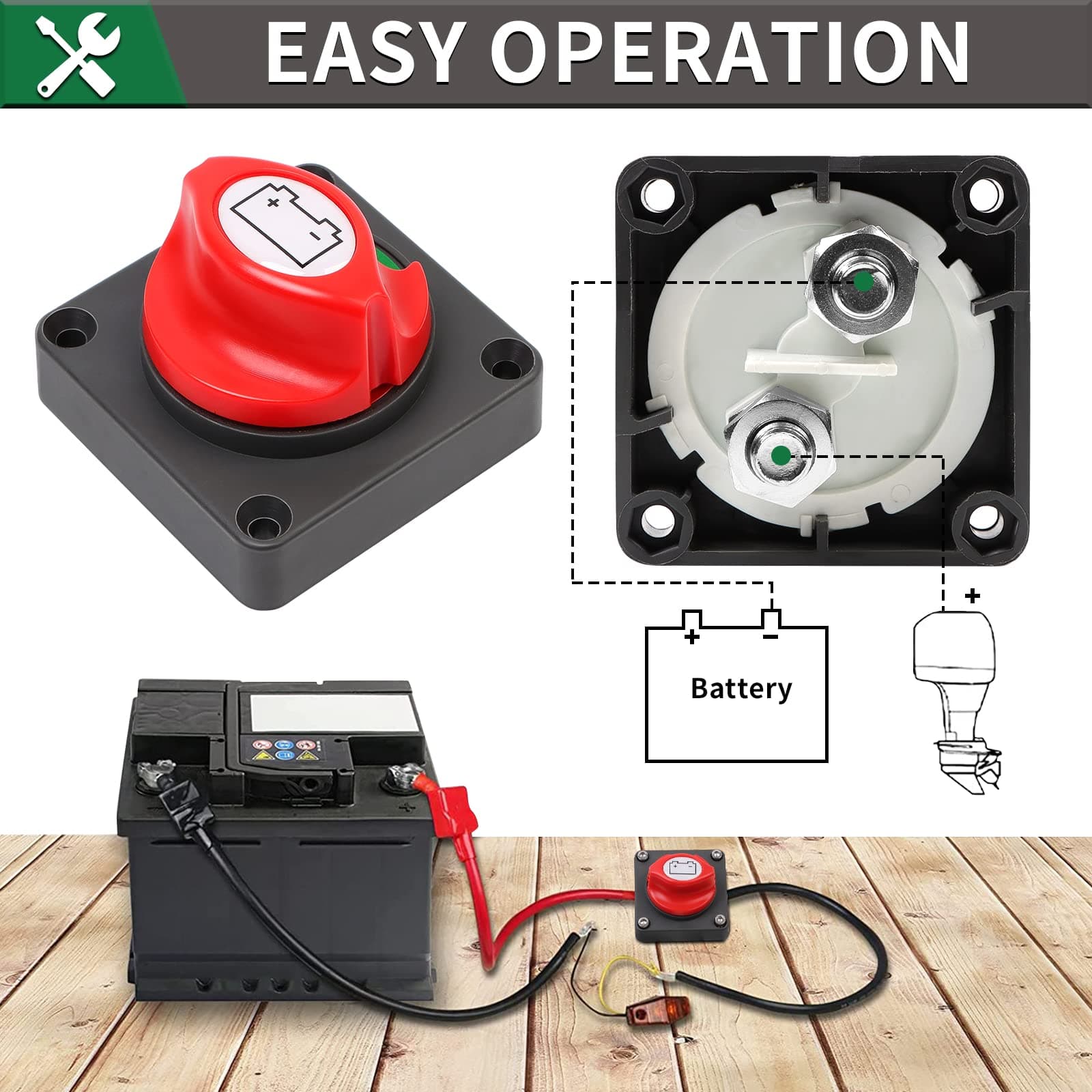 Battery Isolator Switch Battery Disconnect Master Switch Car Battery Power Cut Off Switch for Car Truck Marine Boat Van Caravan Automotive (12V 24V 48V 350A)