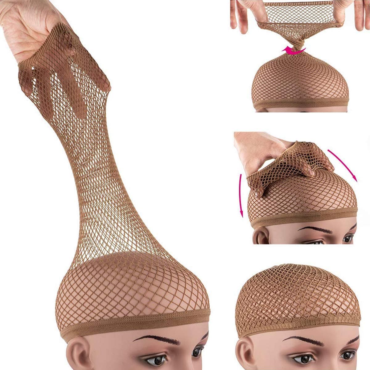 Dreamlover2 Pack Long Wig Caps, Mesh Net Wig Cap, Open End Wig Cap for Long and Short Hair, Brown